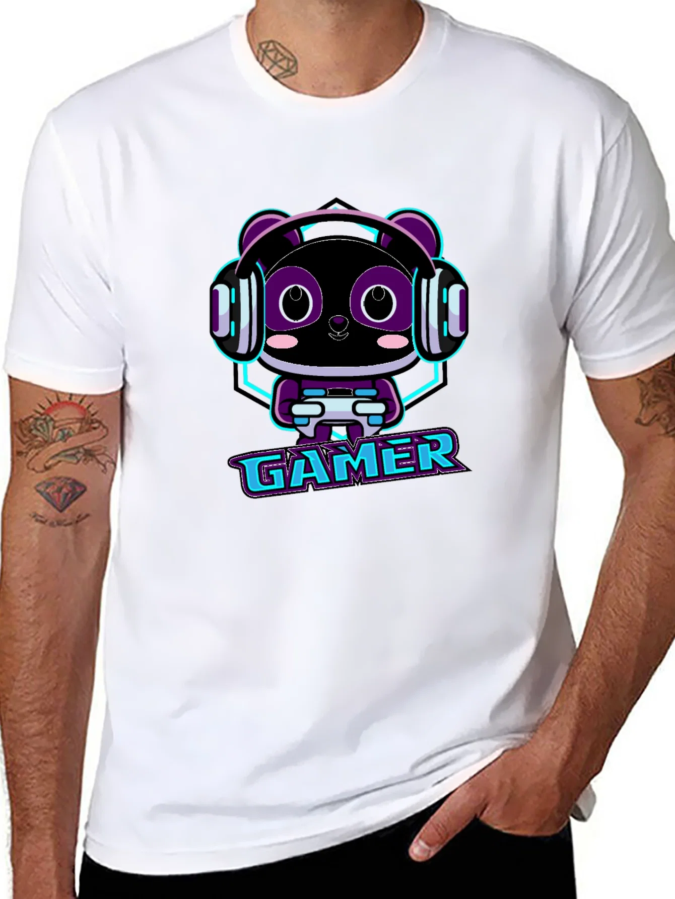 Rebbecca Gamer Panda Graphic T-Shirt - Black Cotton Tee