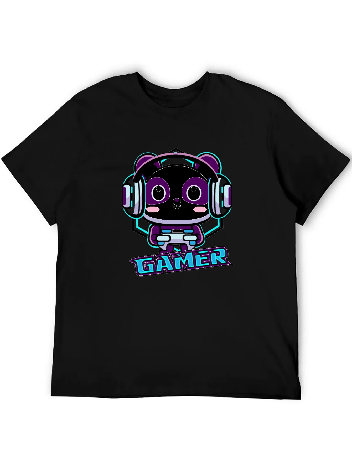 Rebbecca Gamer Panda Graphic T-Shirt - Black Cotton Tee