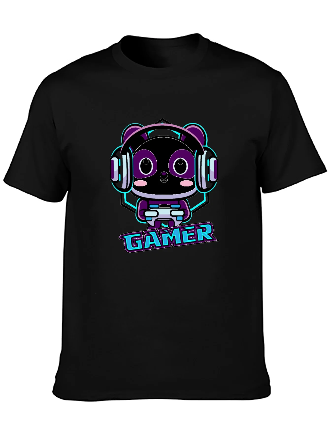 Rebbecca Gamer Panda Graphic T-Shirt - Black Cotton Tee