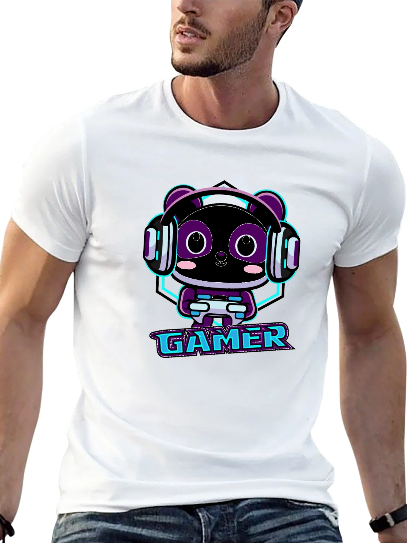 Rebbecca Gamer Panda Graphic T-Shirt - Black Cotton Tee