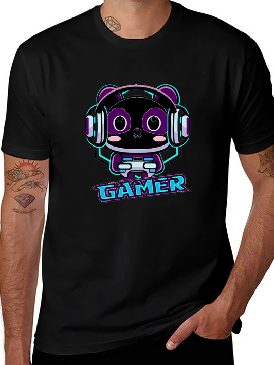 Rebbecca Gamer Panda Graphic T-Shirt - Black Cotton Tee