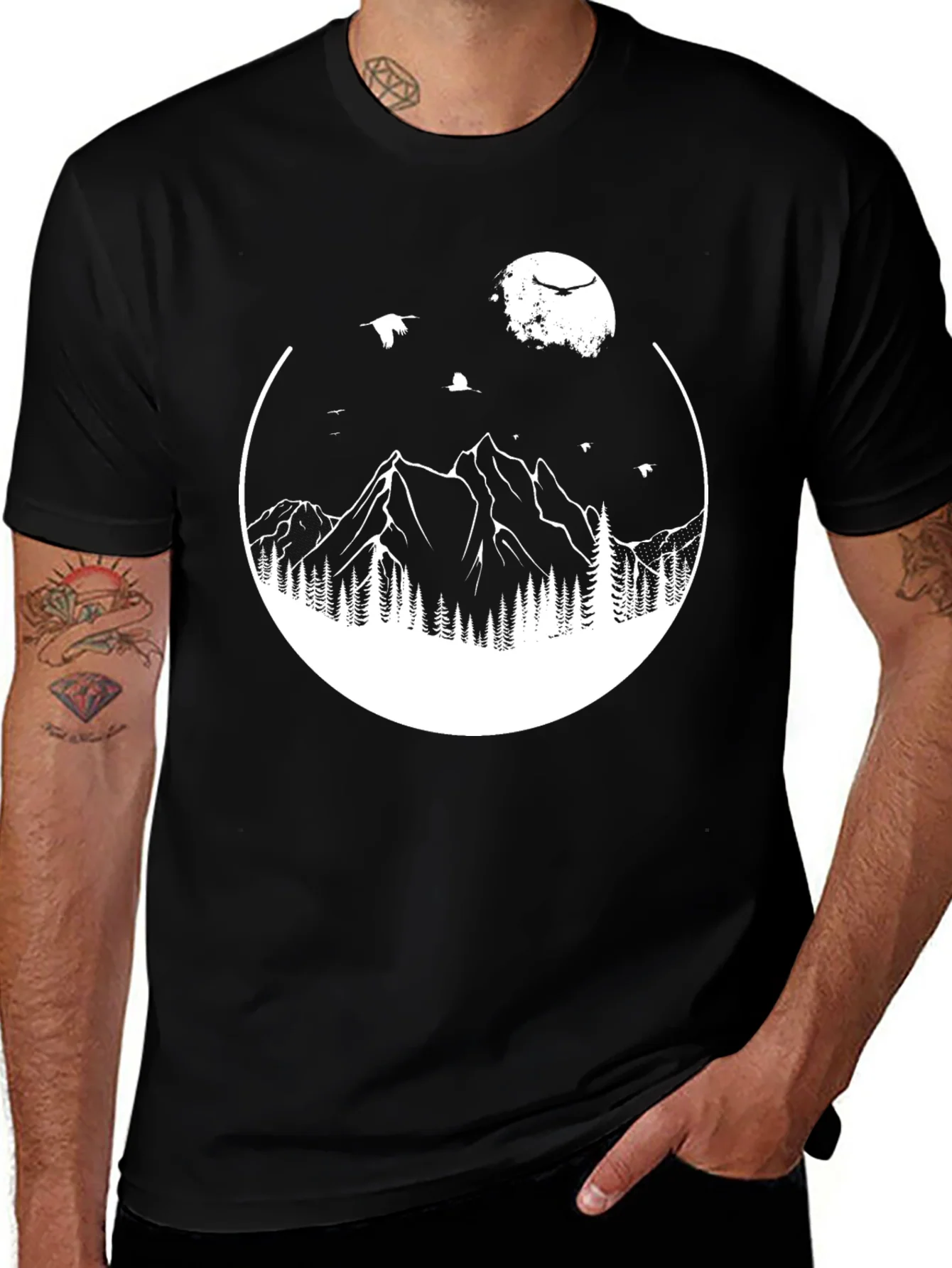 Camiseta Hombre Monta?a y Luna Dise?o Gr¨¢fico