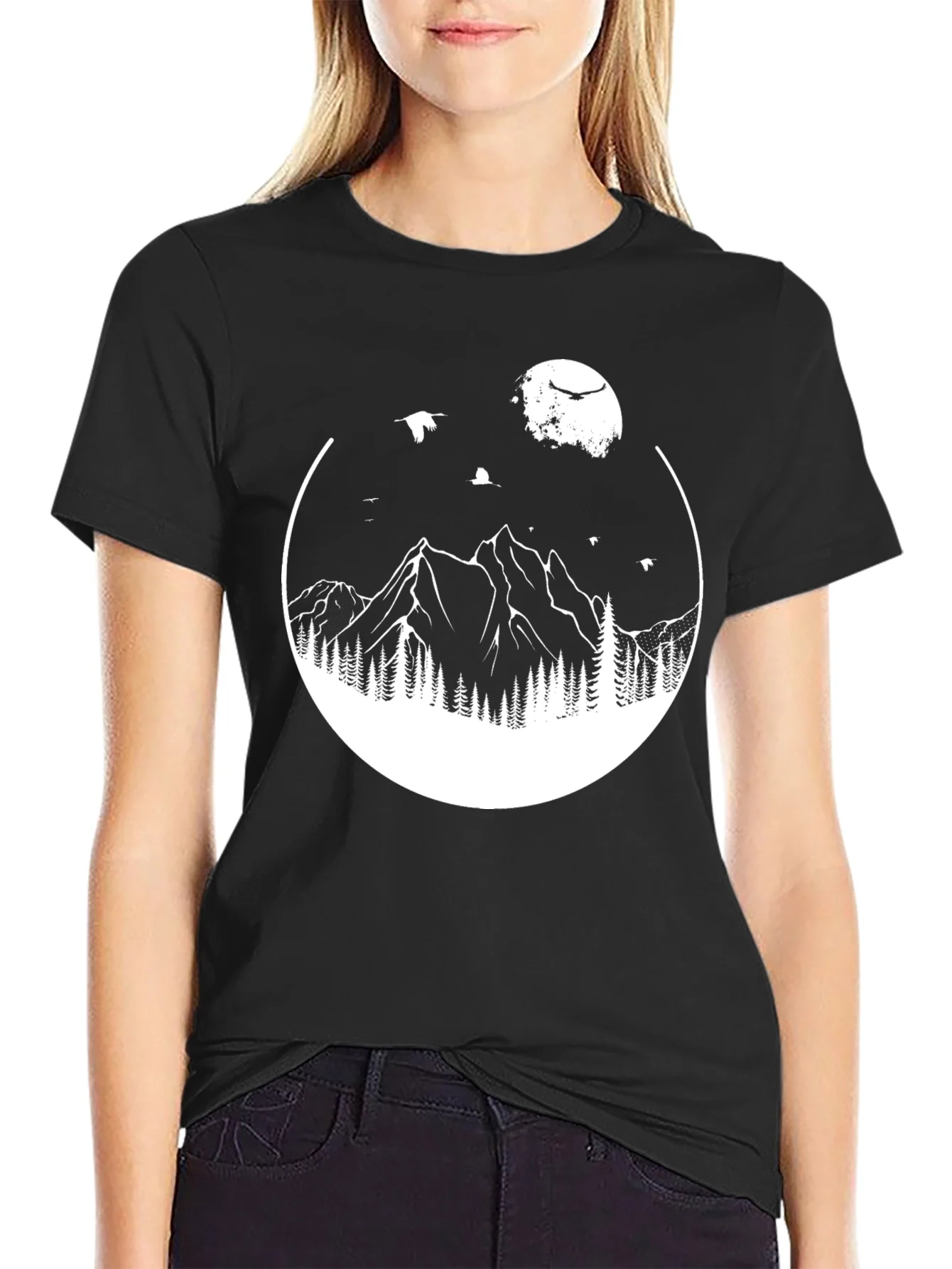 Camiseta Hombre Monta?a y Luna Dise?o Gr¨¢fico