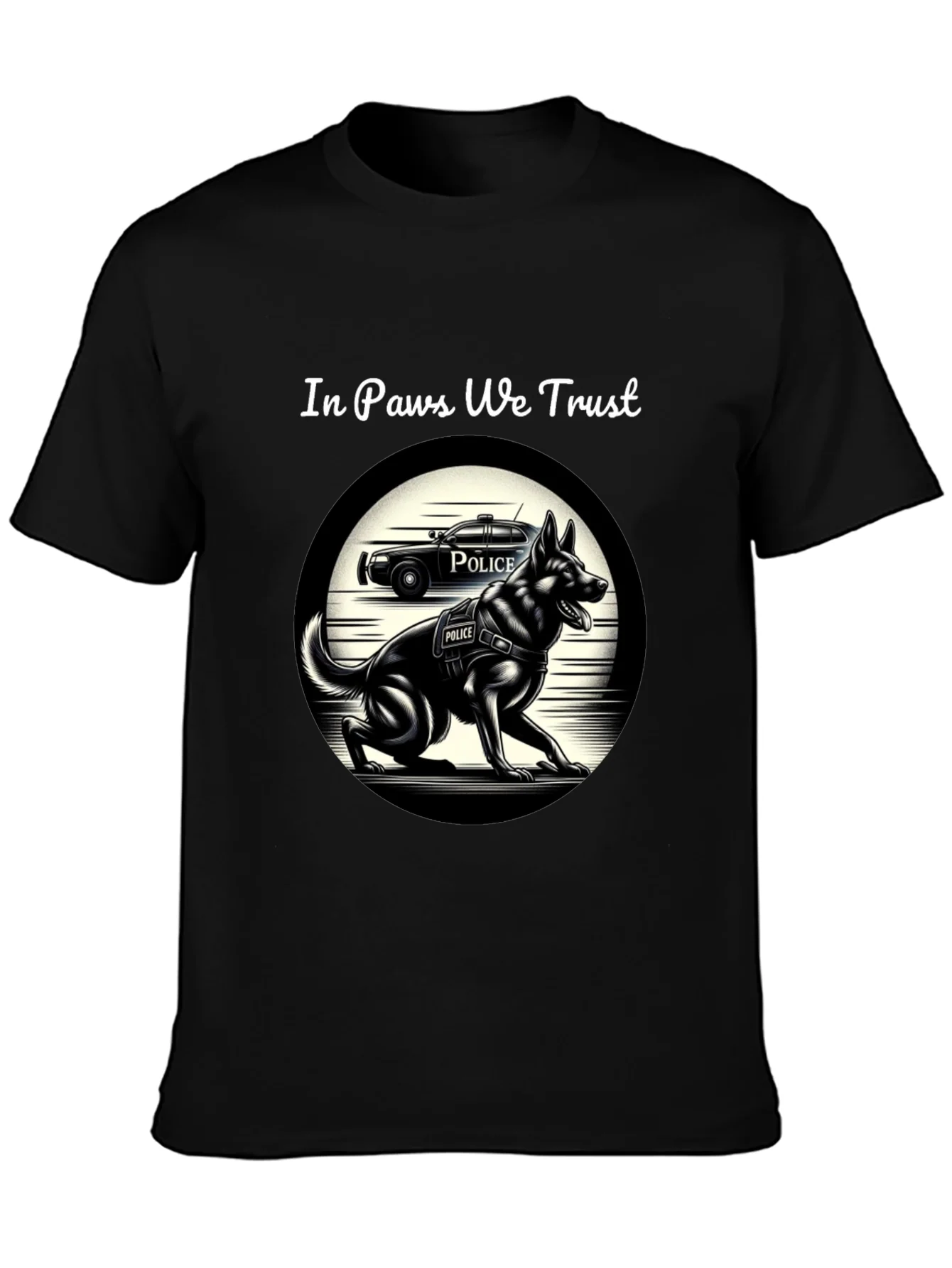 Camiseta Negra In Paws We Trust Polic¨ªa Canina