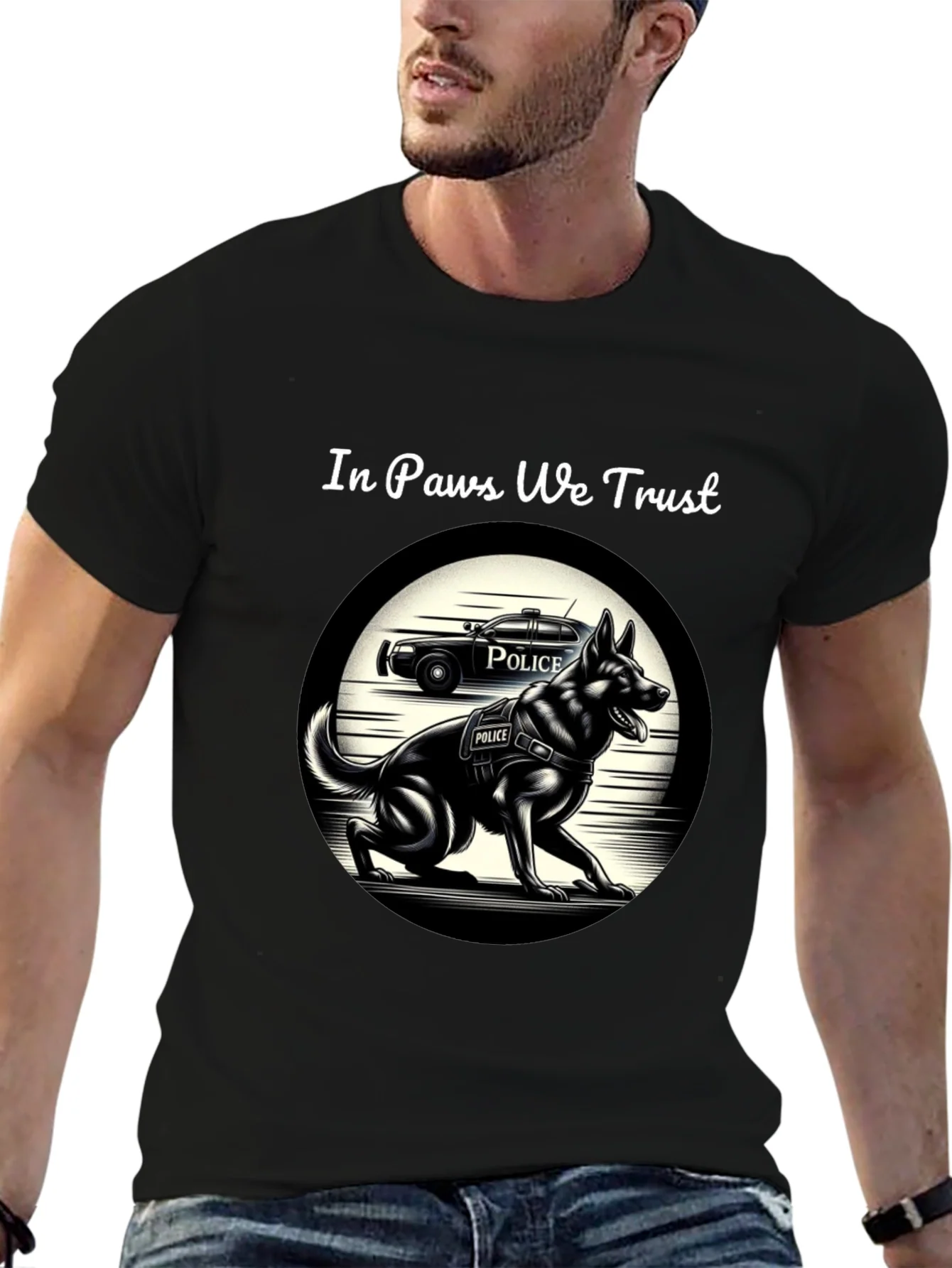 Camiseta Negra In Paws We Trust Polic¨ªa Canina