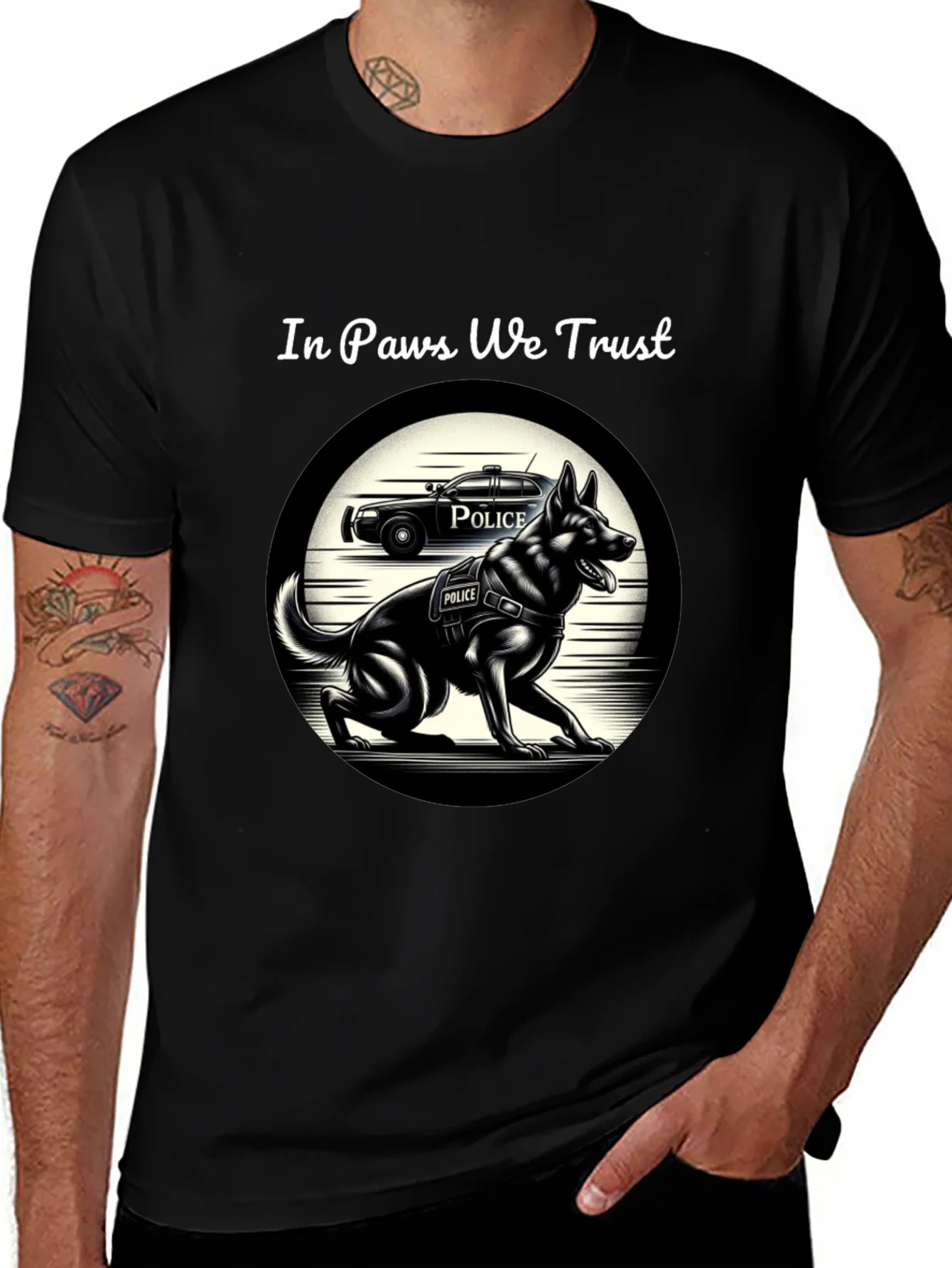 Camiseta Negra In Paws We Trust Polic¨ªa Canina