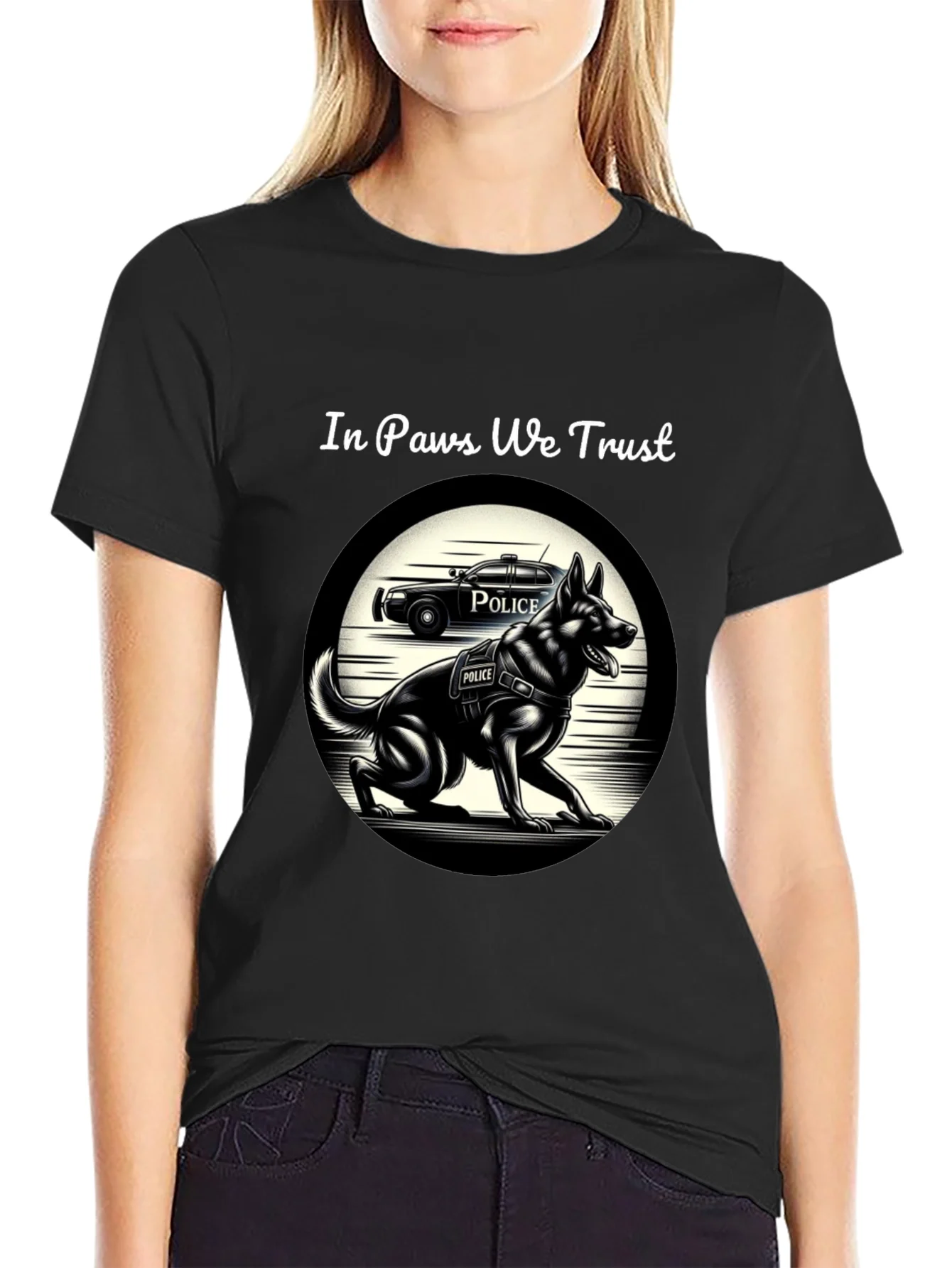 Camiseta Negra In Paws We Trust Polic¨ªa Canina