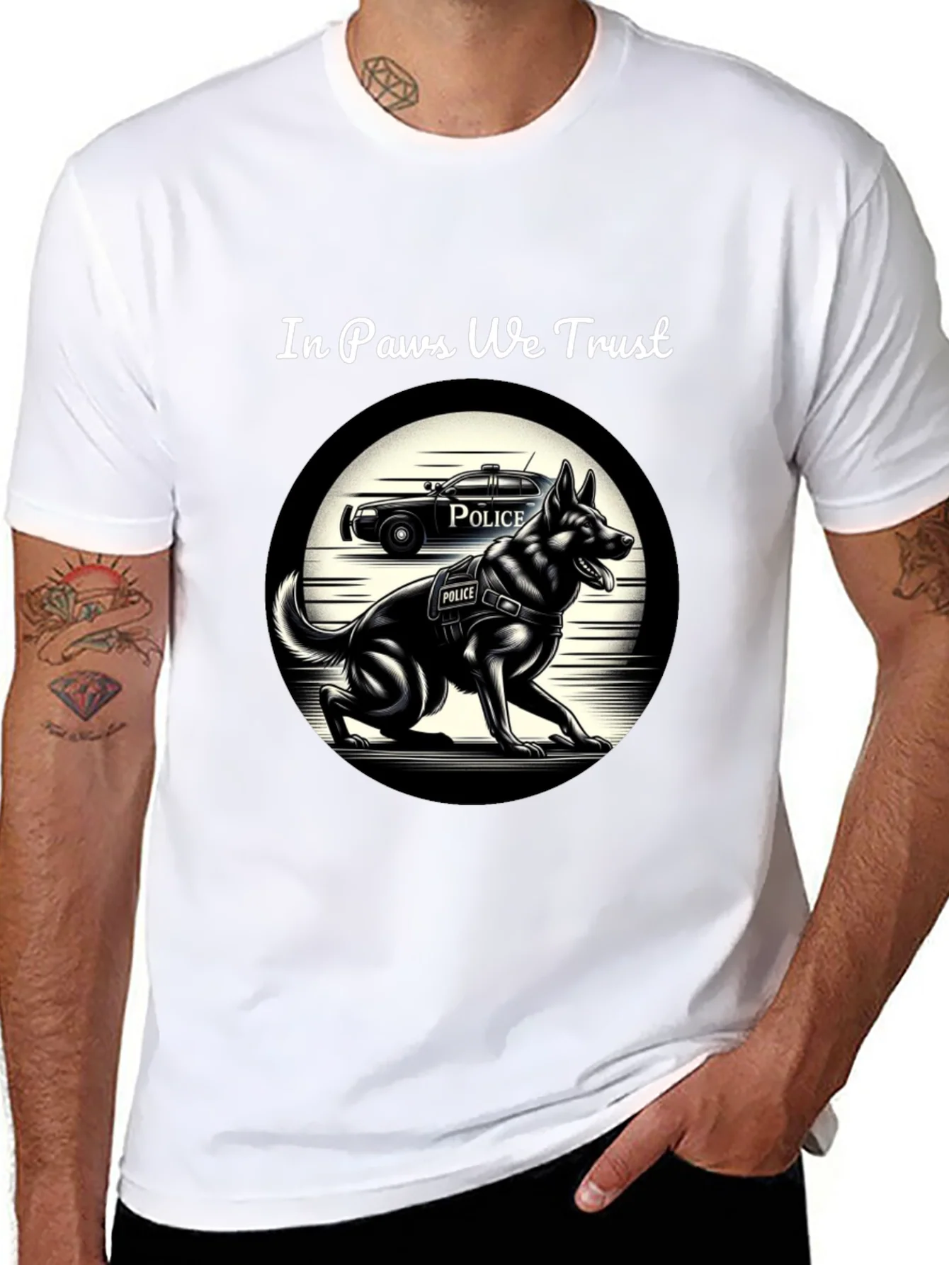 Camiseta Negra In Paws We Trust Polic¨ªa Canina