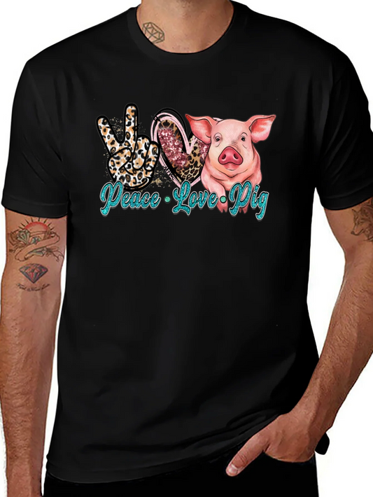 Camiseta Negra con Dise?o de Cerdo Amor y Paz