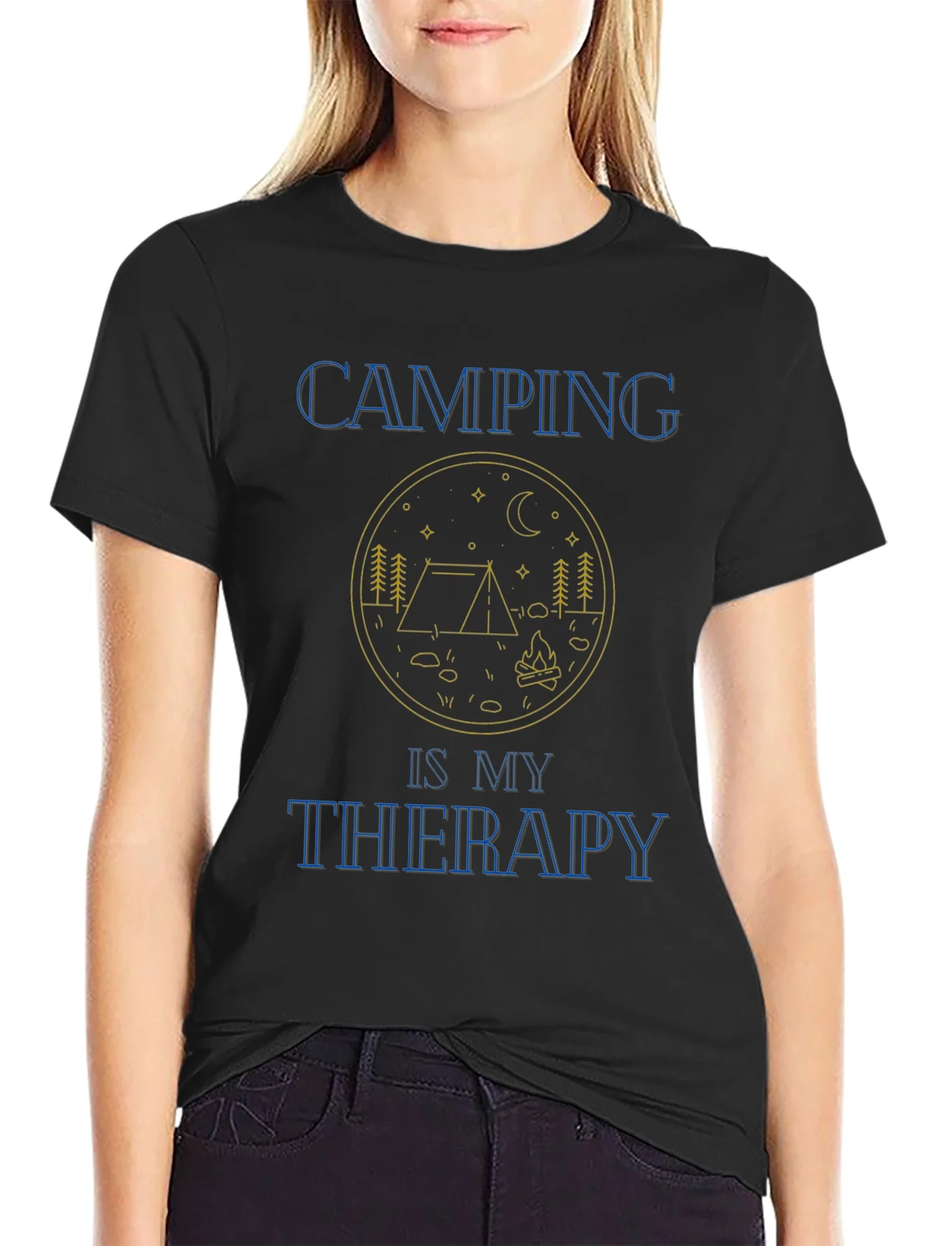 Camiseta Negra - Camping is my Therapy