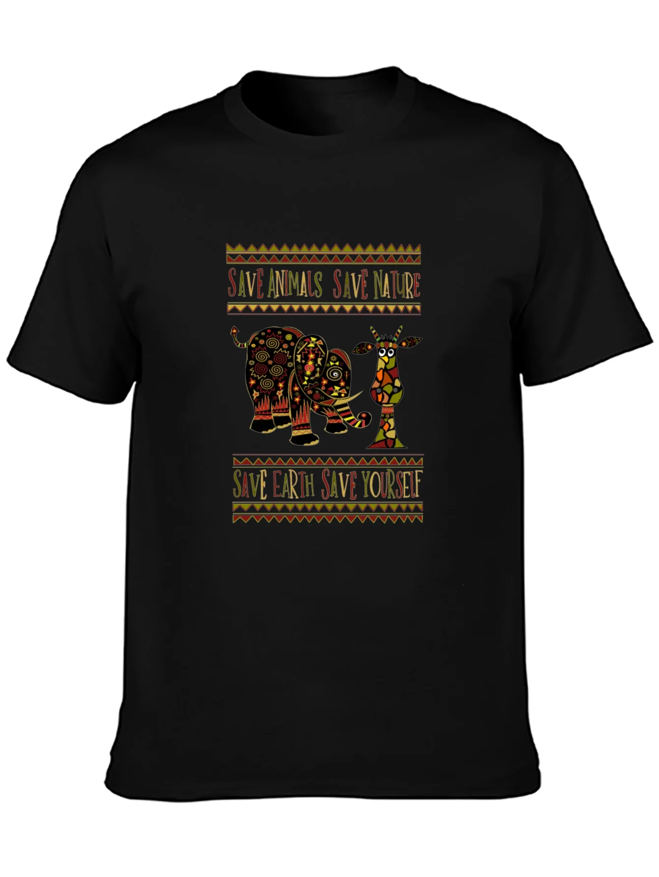 Camiseta Negra con Dise?o de Elefante y Mensaje Ecol¨®gico
