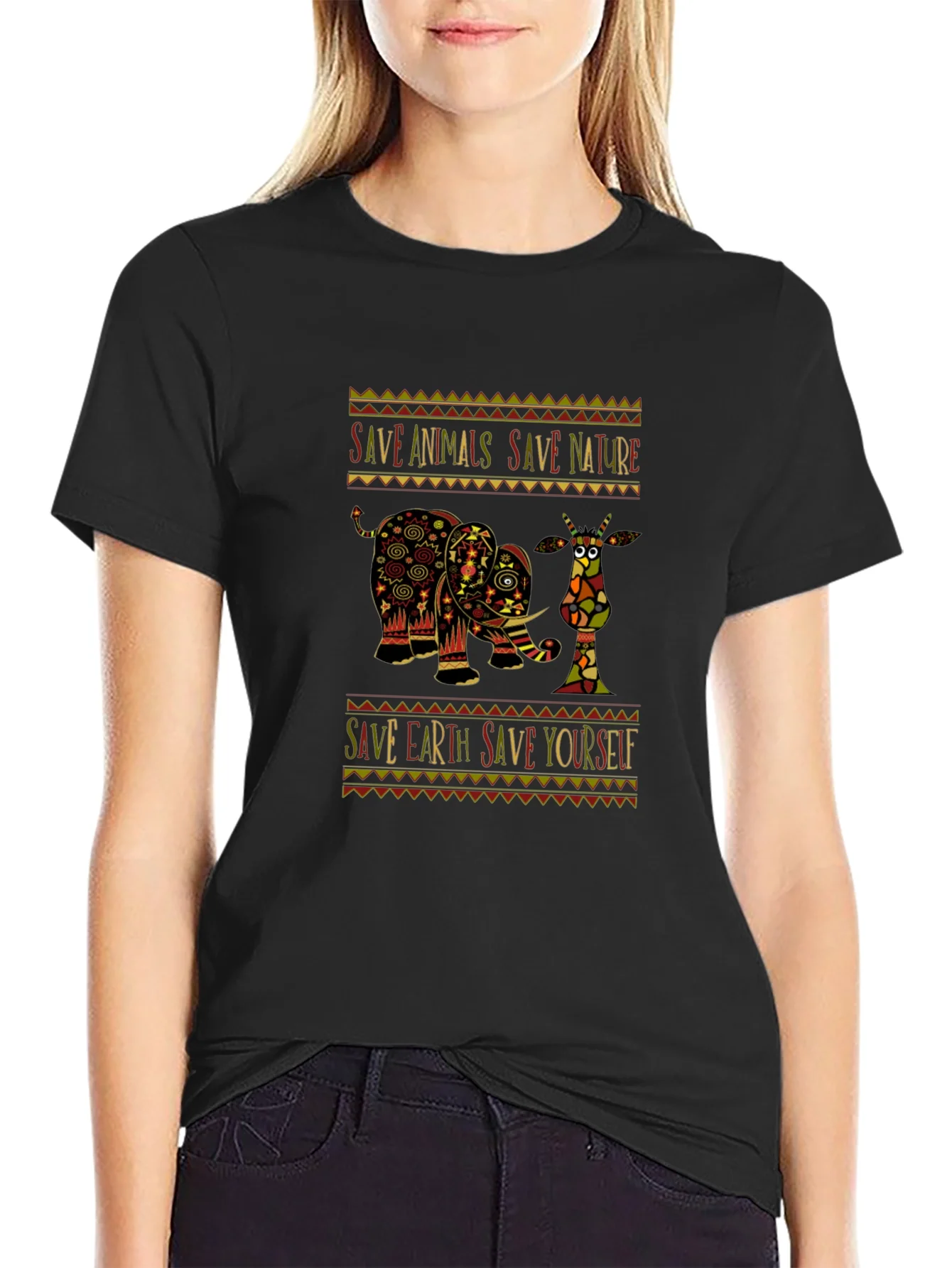Camiseta Negra con Dise?o de Elefante y Mensaje Ecol¨®gico