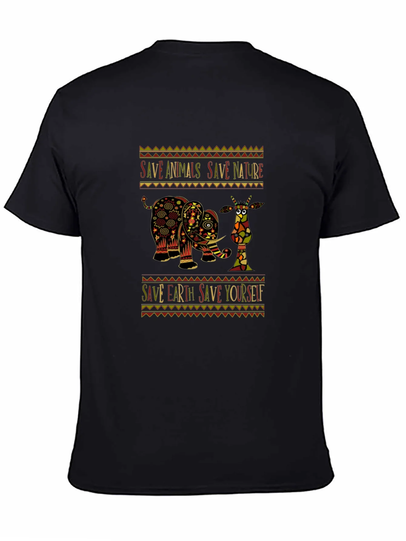 Camiseta Negra con Dise?o de Elefante y Mensaje Ecol¨®gico