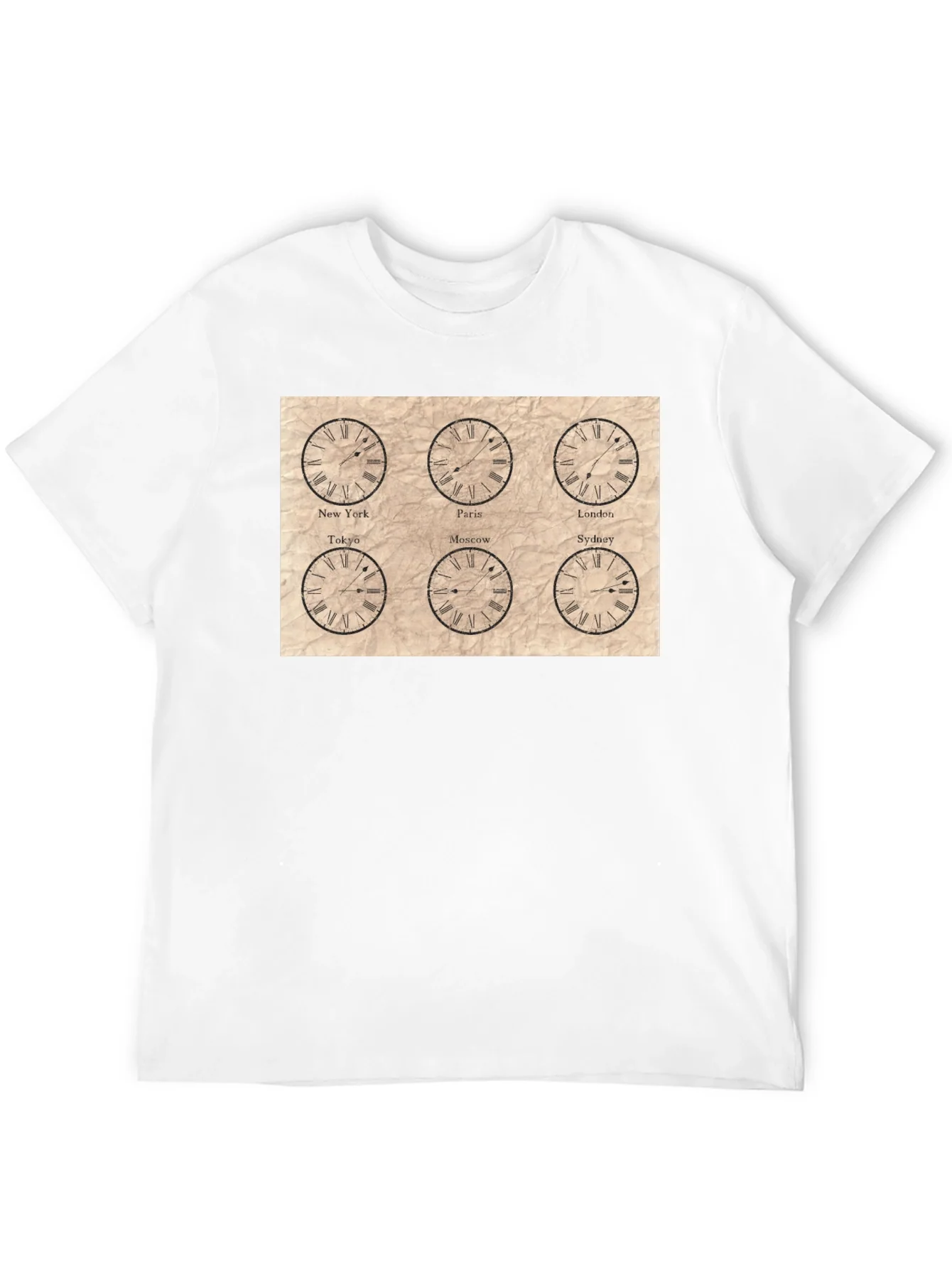 Camiseta Negra con Dise?o de Hora Mundial