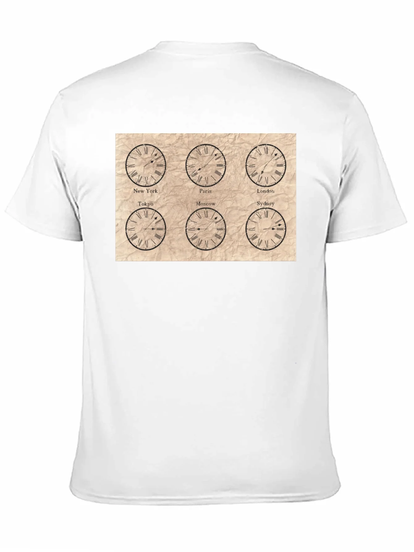 Camiseta Negra con Dise?o de Hora Mundial