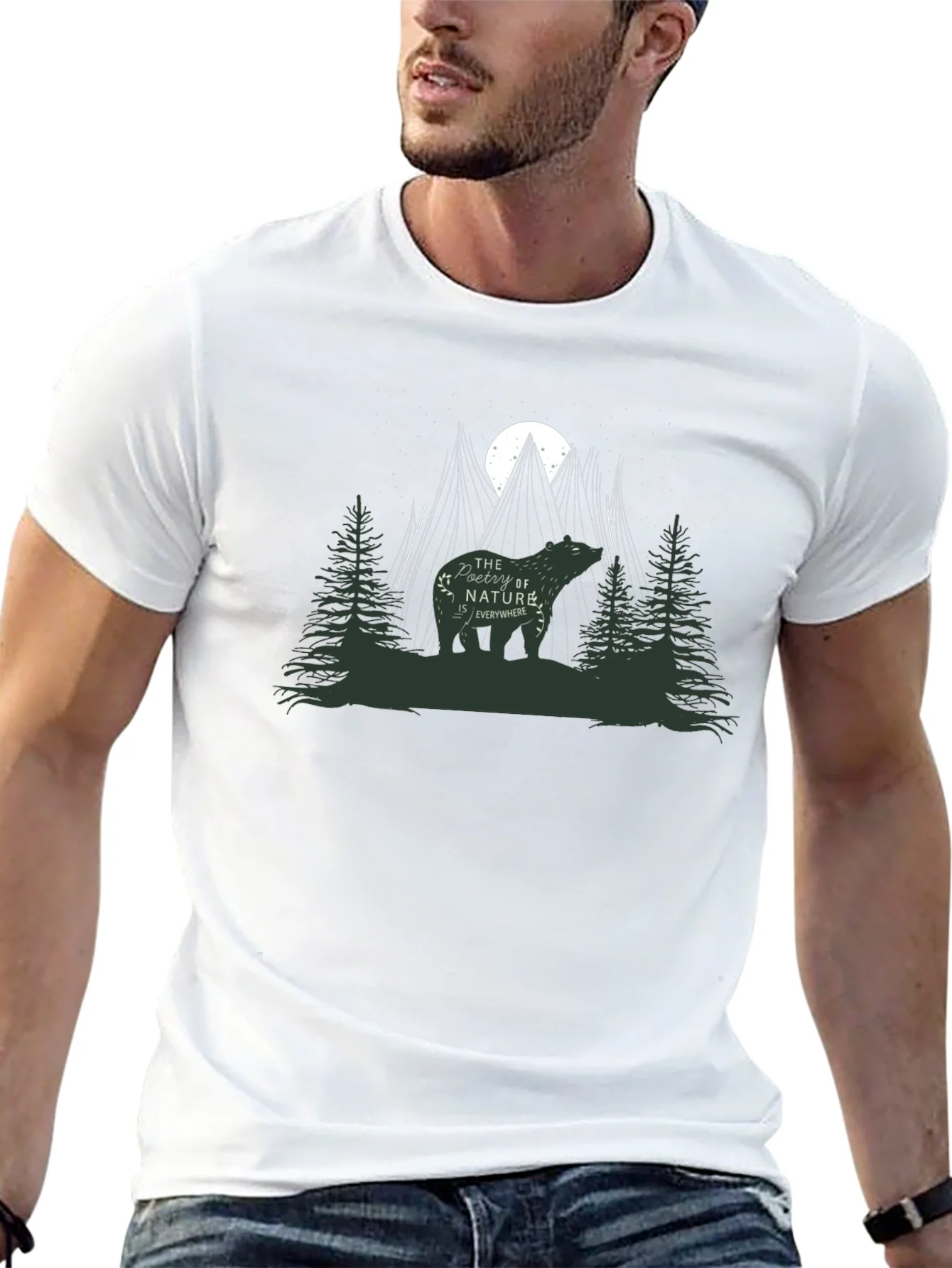 Camiseta Negra con Dise?o de Naturaleza y Oso