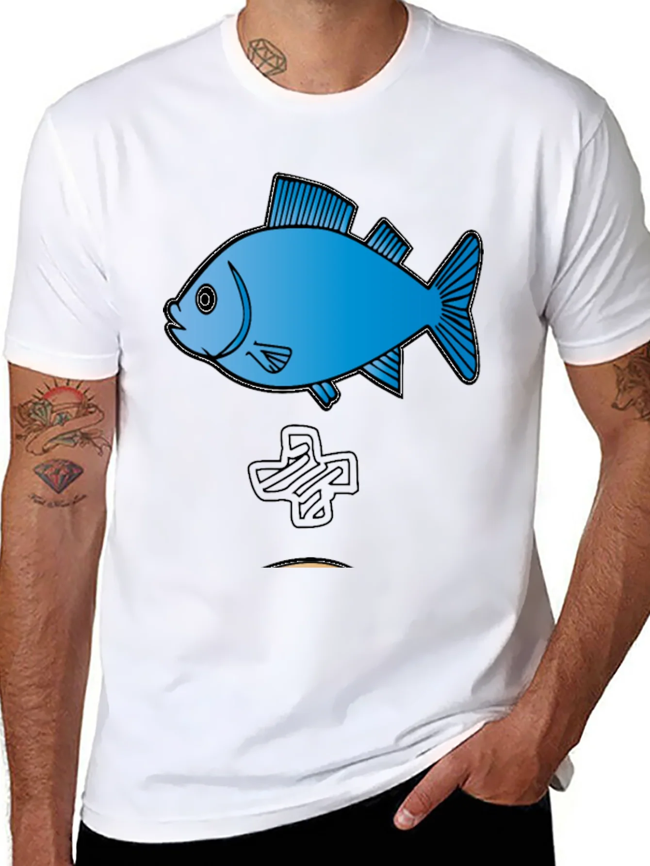 Camiseta Negra con Dise?o de Pez Azul