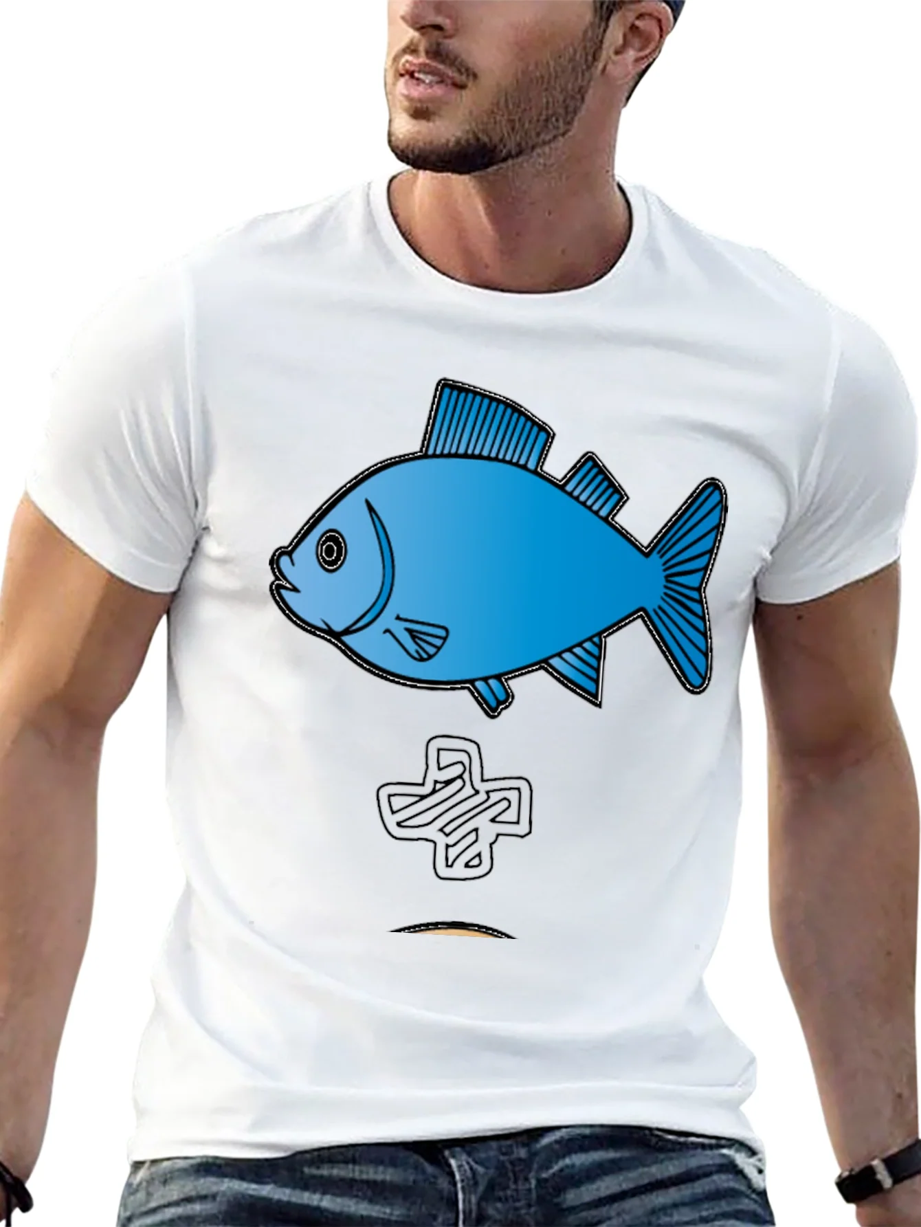 Camiseta Negra con Dise?o de Pez Azul