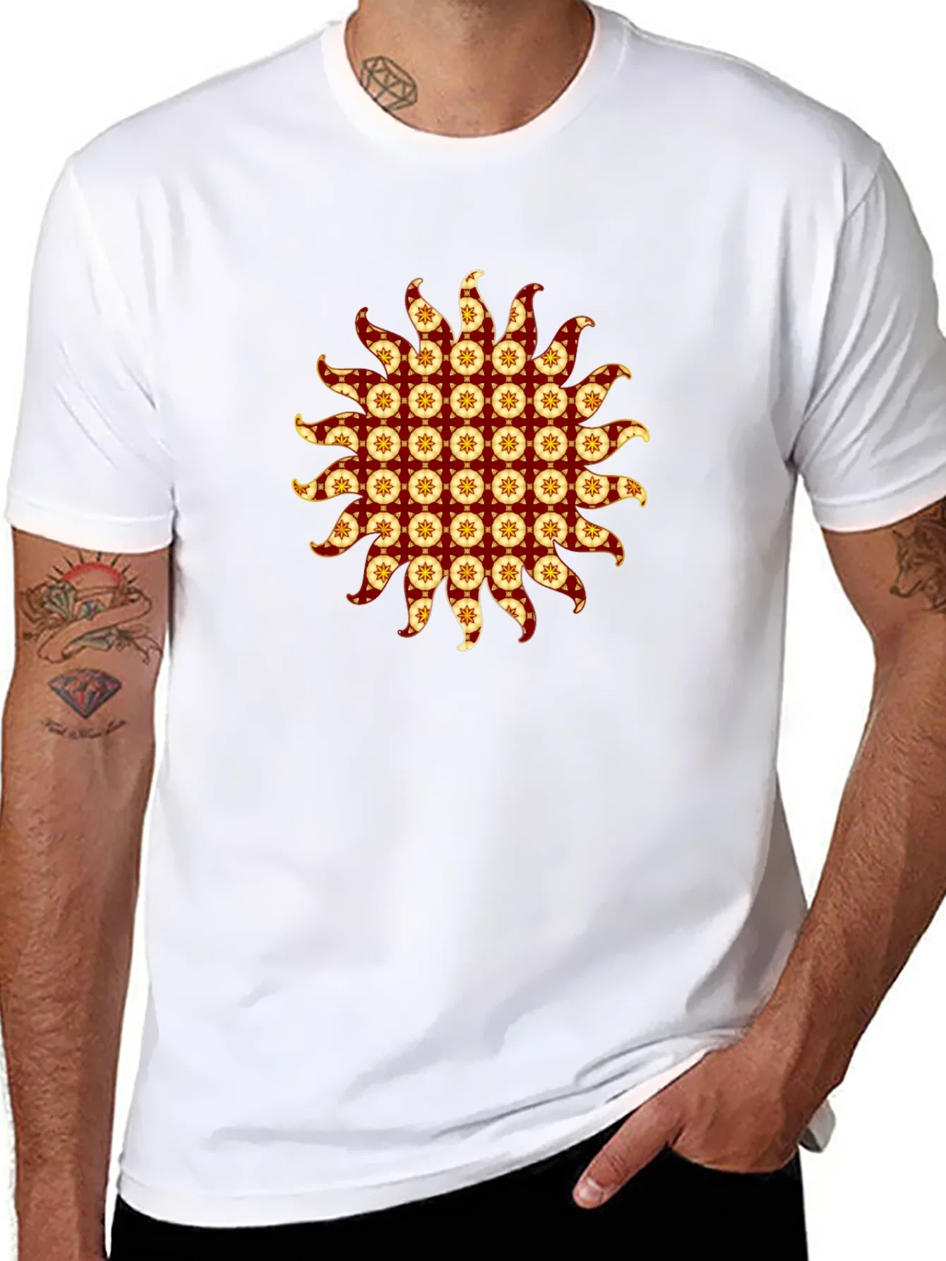 Rebbecca Stylish Black T-Shirt with Sunburst Graphic