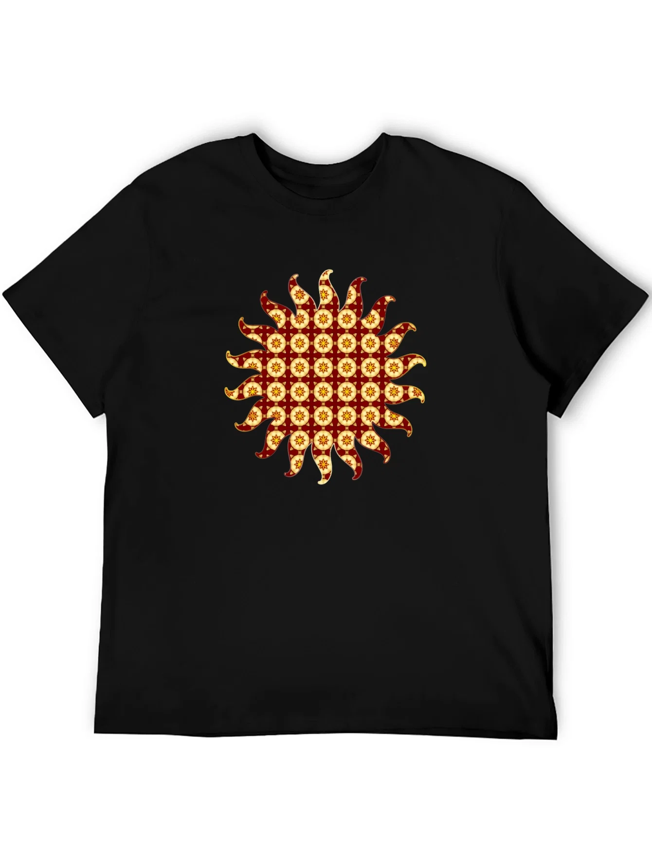 Rebbecca Stylish Black T-Shirt with Sunburst Graphic