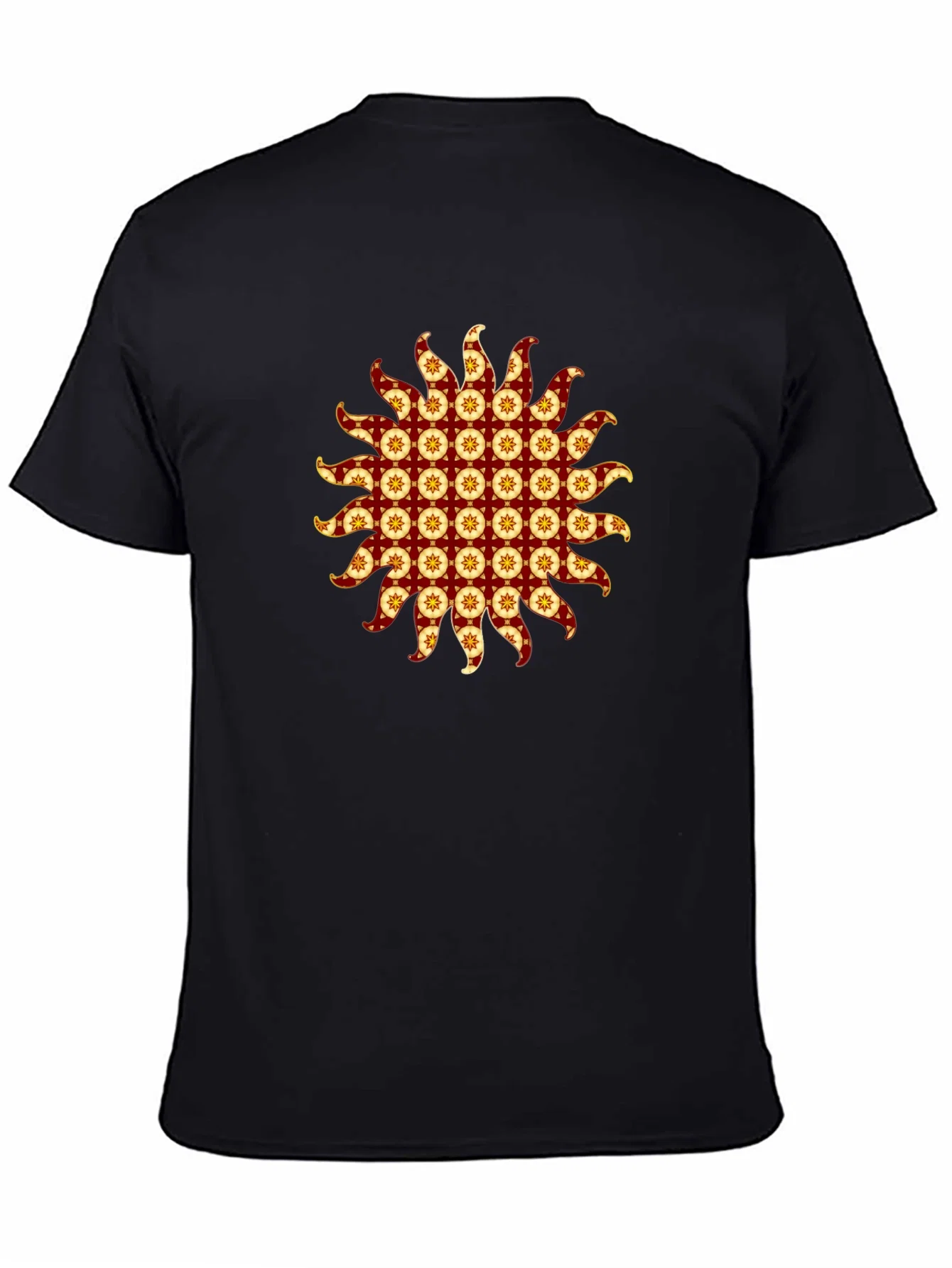 Rebbecca Stylish Black T-Shirt with Sunburst Graphic