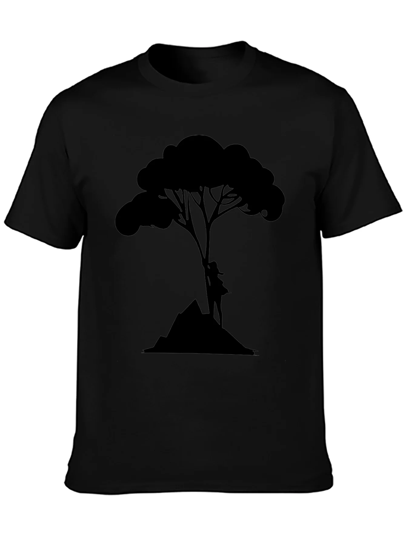 Camiseta Negra con Dise?o de ¨¢rbol y Monta?a
