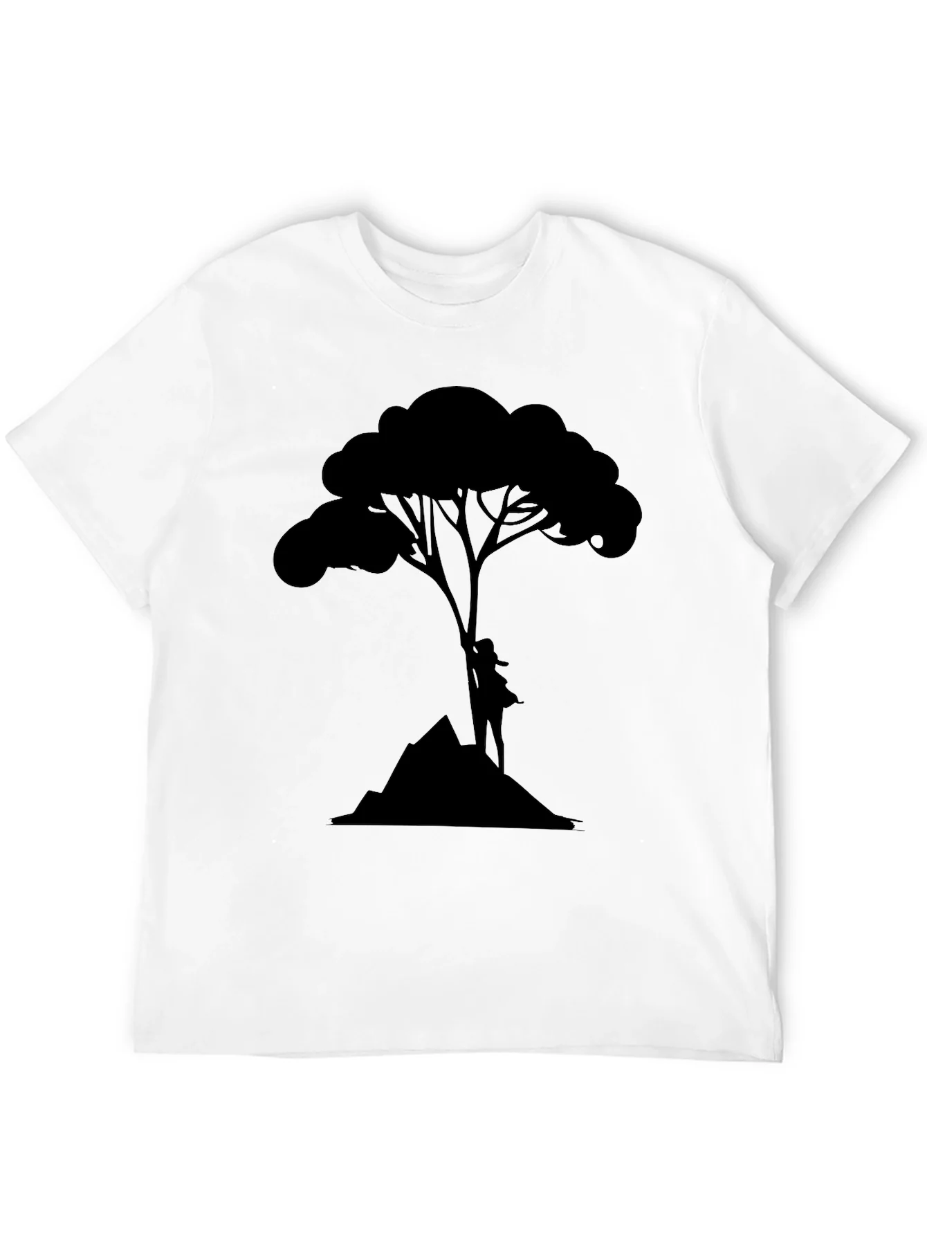 Camiseta Negra con Dise?o de ¨¢rbol y Monta?a