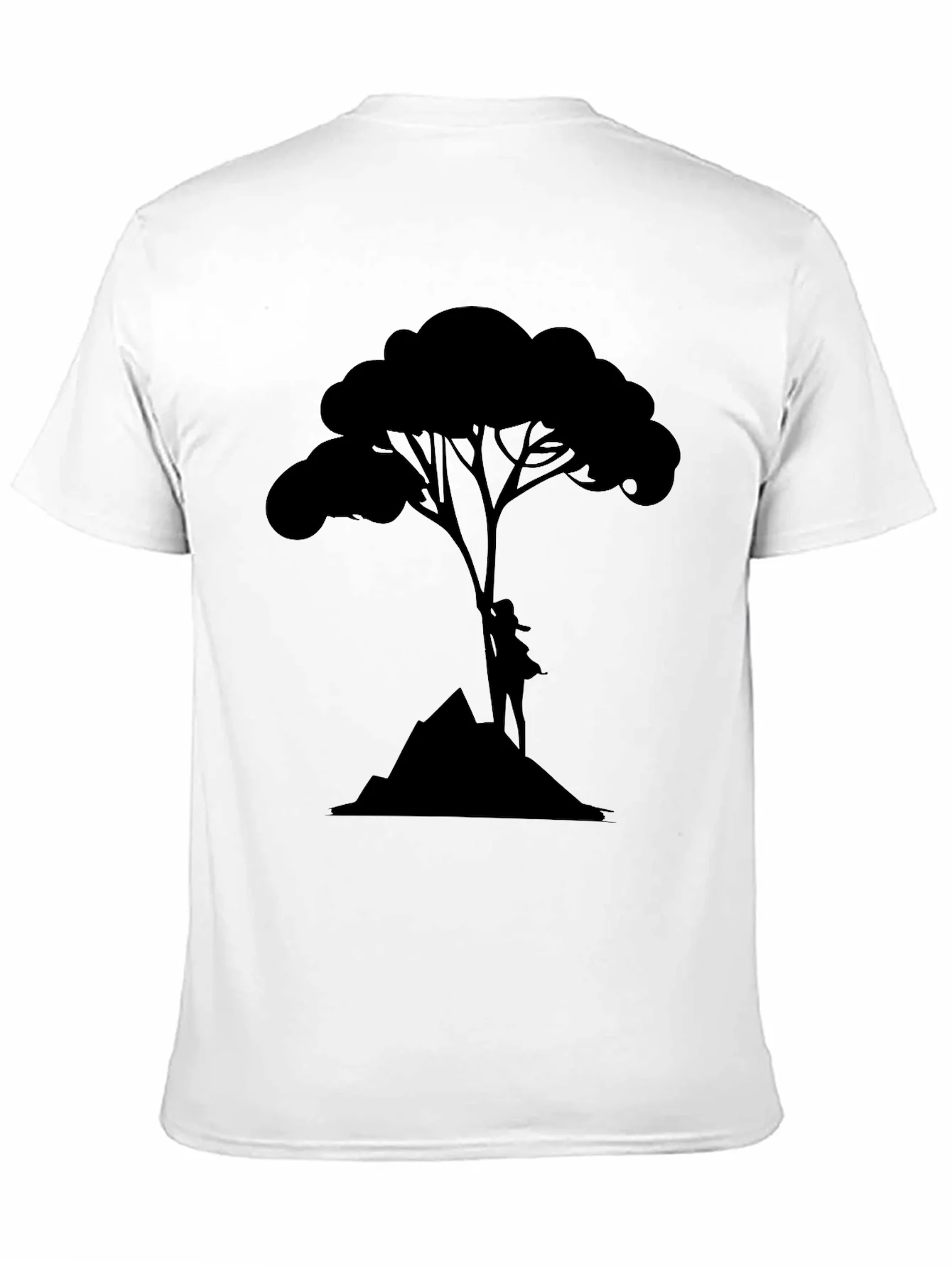 Camiseta Negra con Dise?o de ¨¢rbol y Monta?a