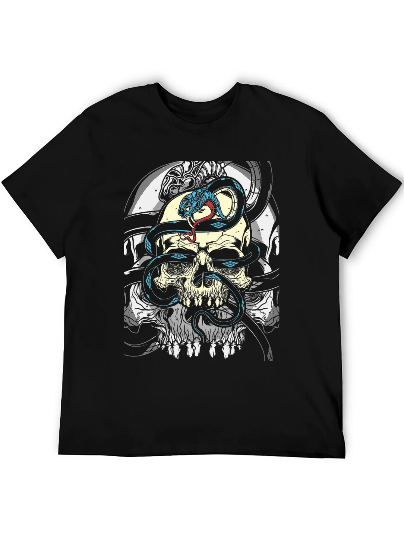 Camiseta Negra Calavera y Serpiente para Hombre