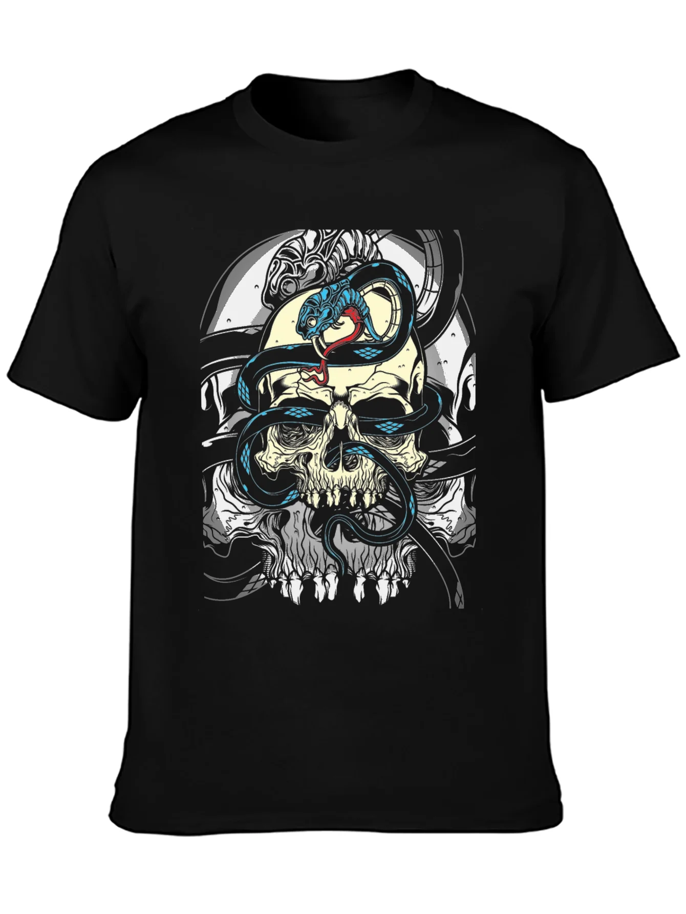 Camiseta Negra Calavera y Serpiente para Hombre