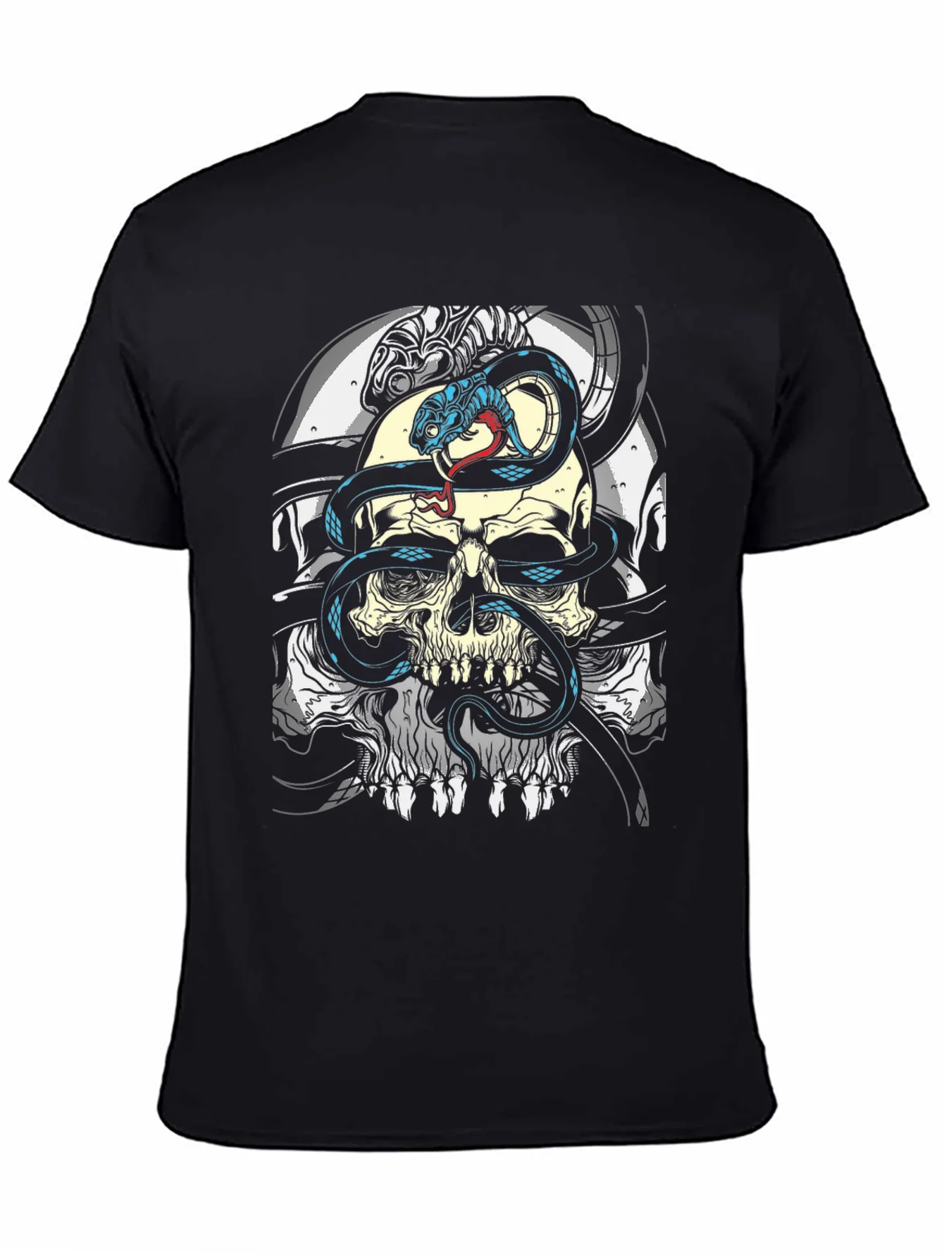 Camiseta Negra Calavera y Serpiente para Hombre