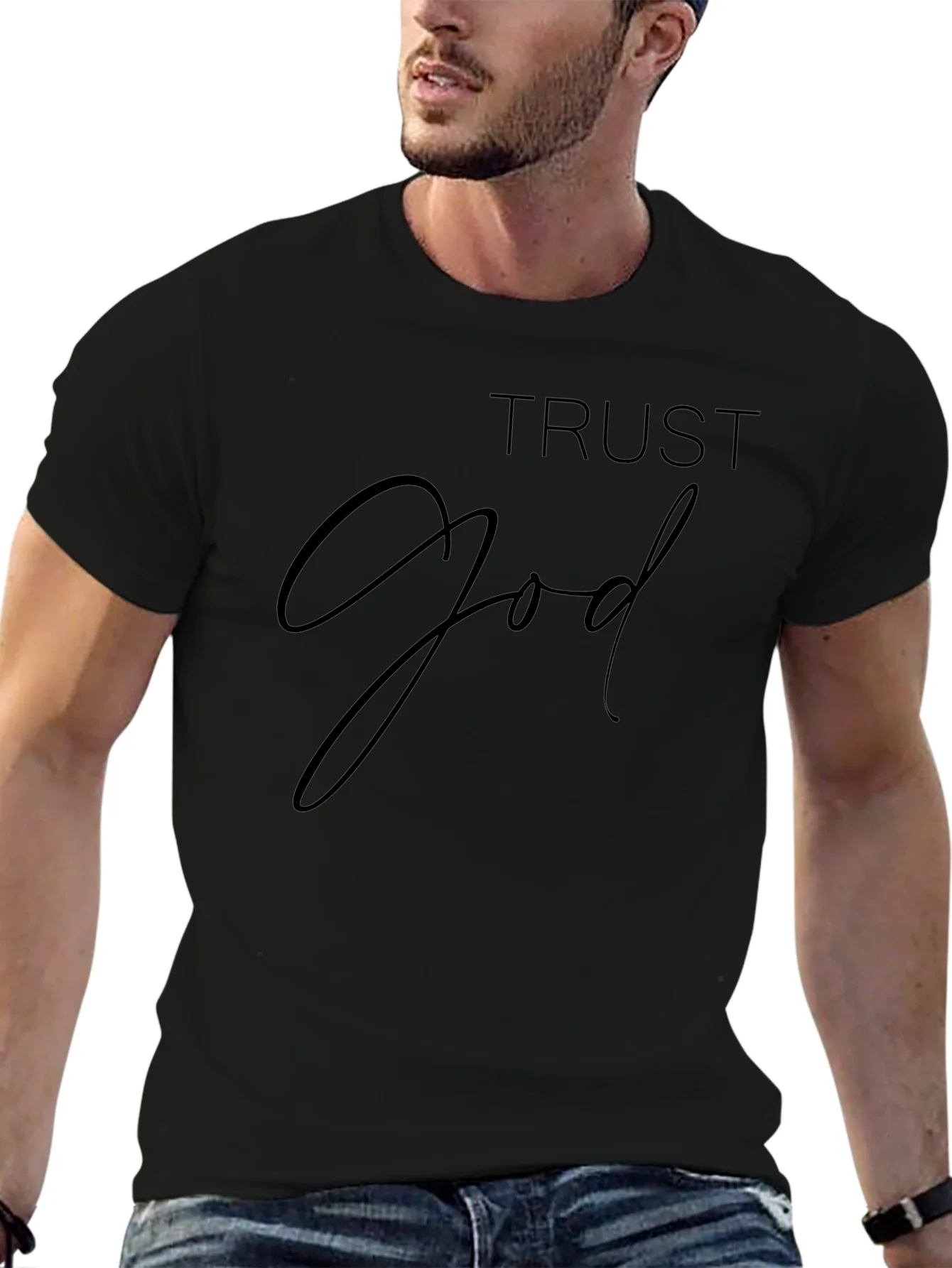 Camiseta Negra Trust God para Hombre