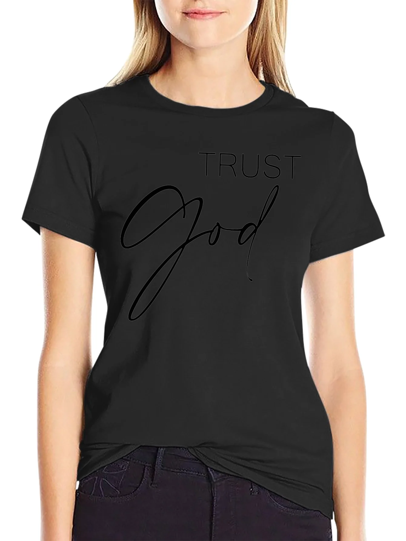Camiseta Negra Trust God para Hombre