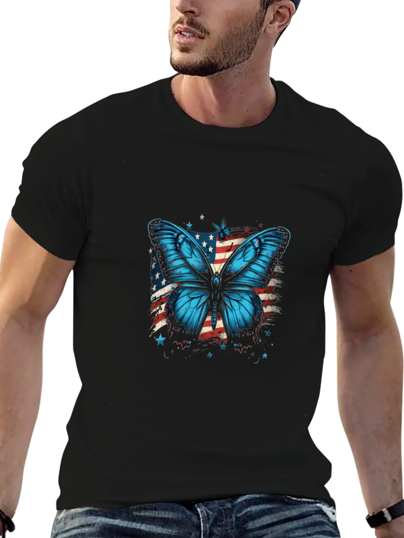 Camiseta Negra con Mariposa Patri¨®tica