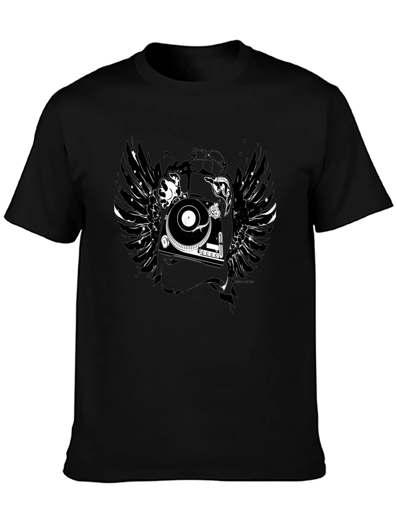 Rebbecca DJ Turntable Wings Black Graphic Tee