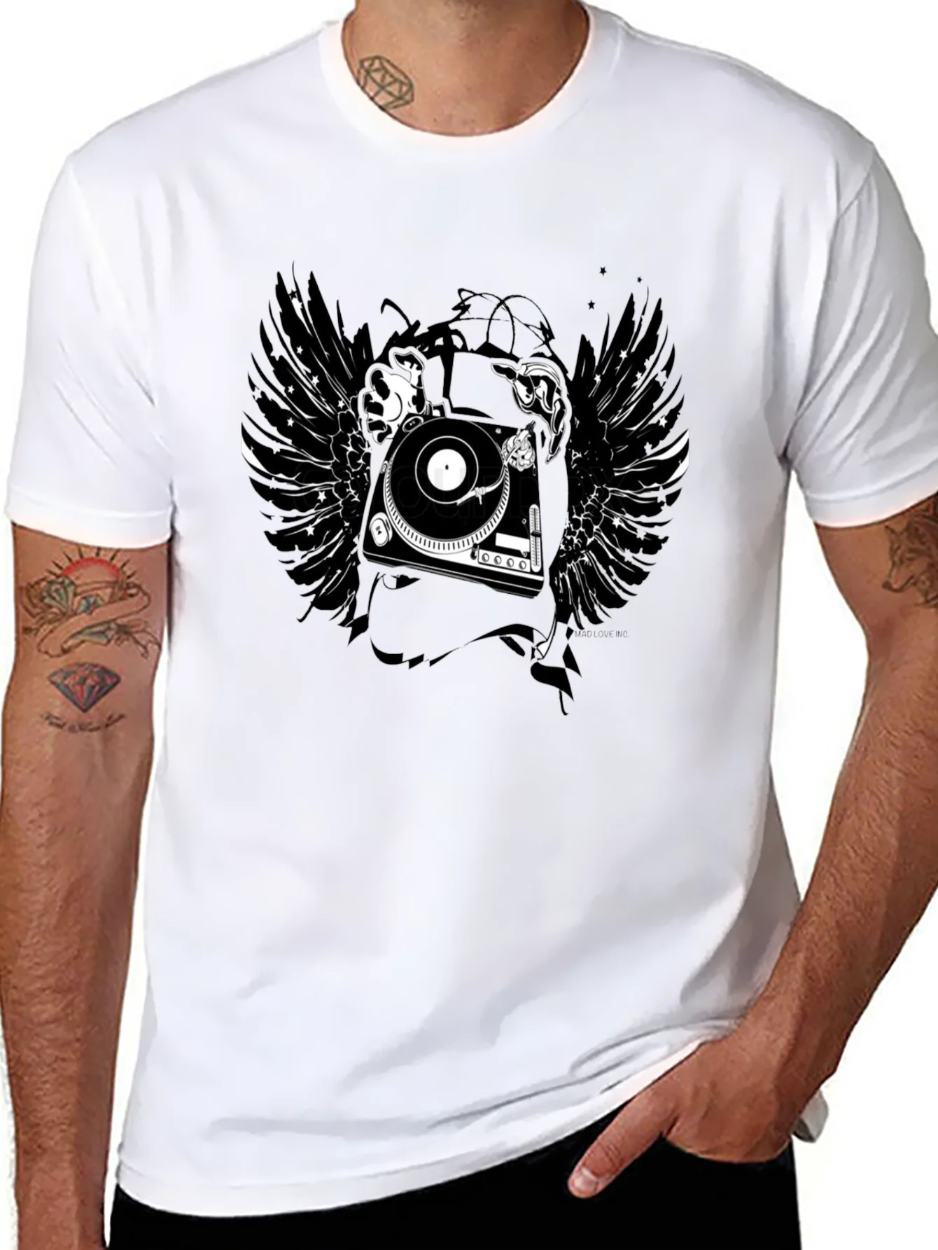 Rebbecca DJ Turntable Wings Black Graphic Tee