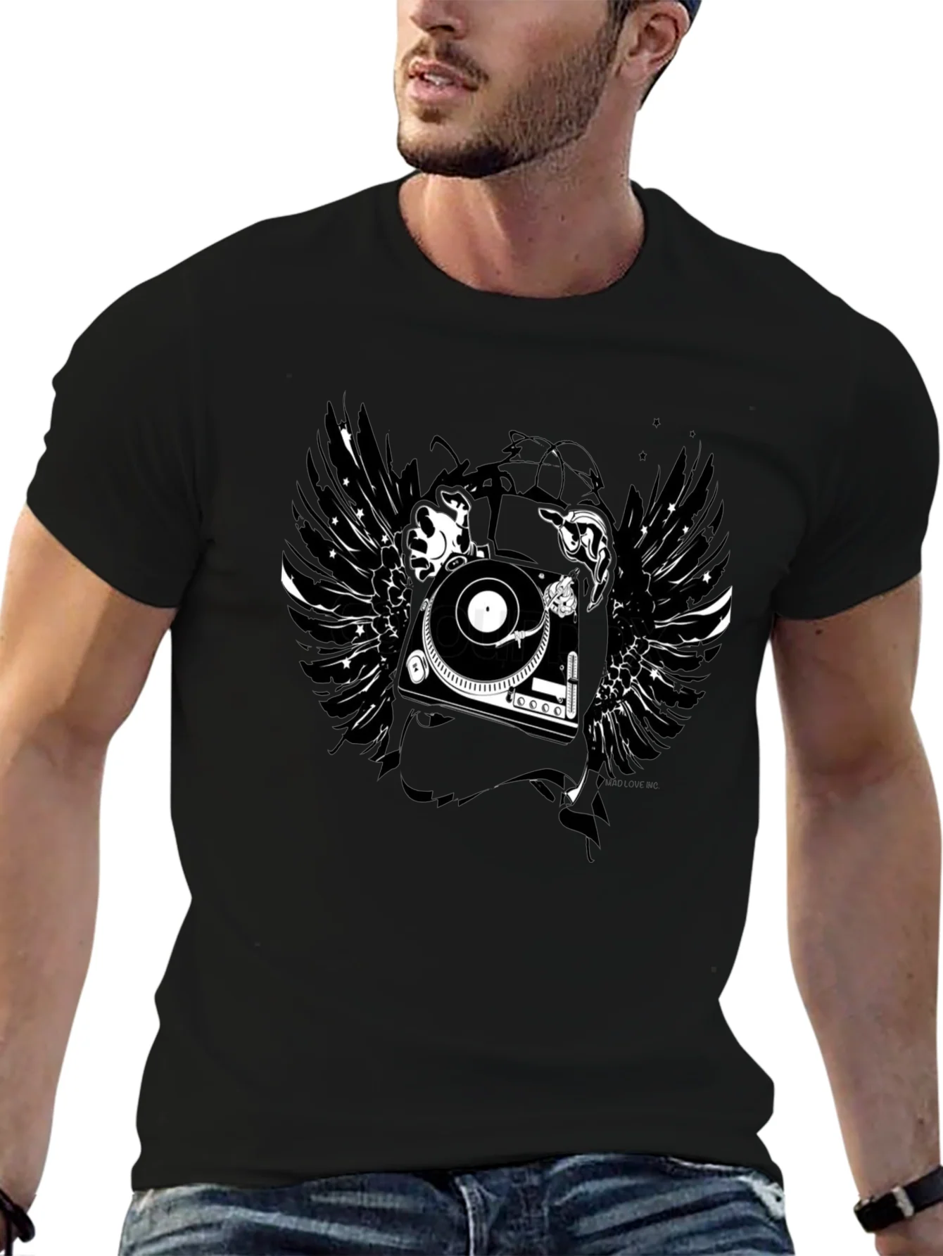 Rebbecca DJ Turntable Wings Black Graphic Tee