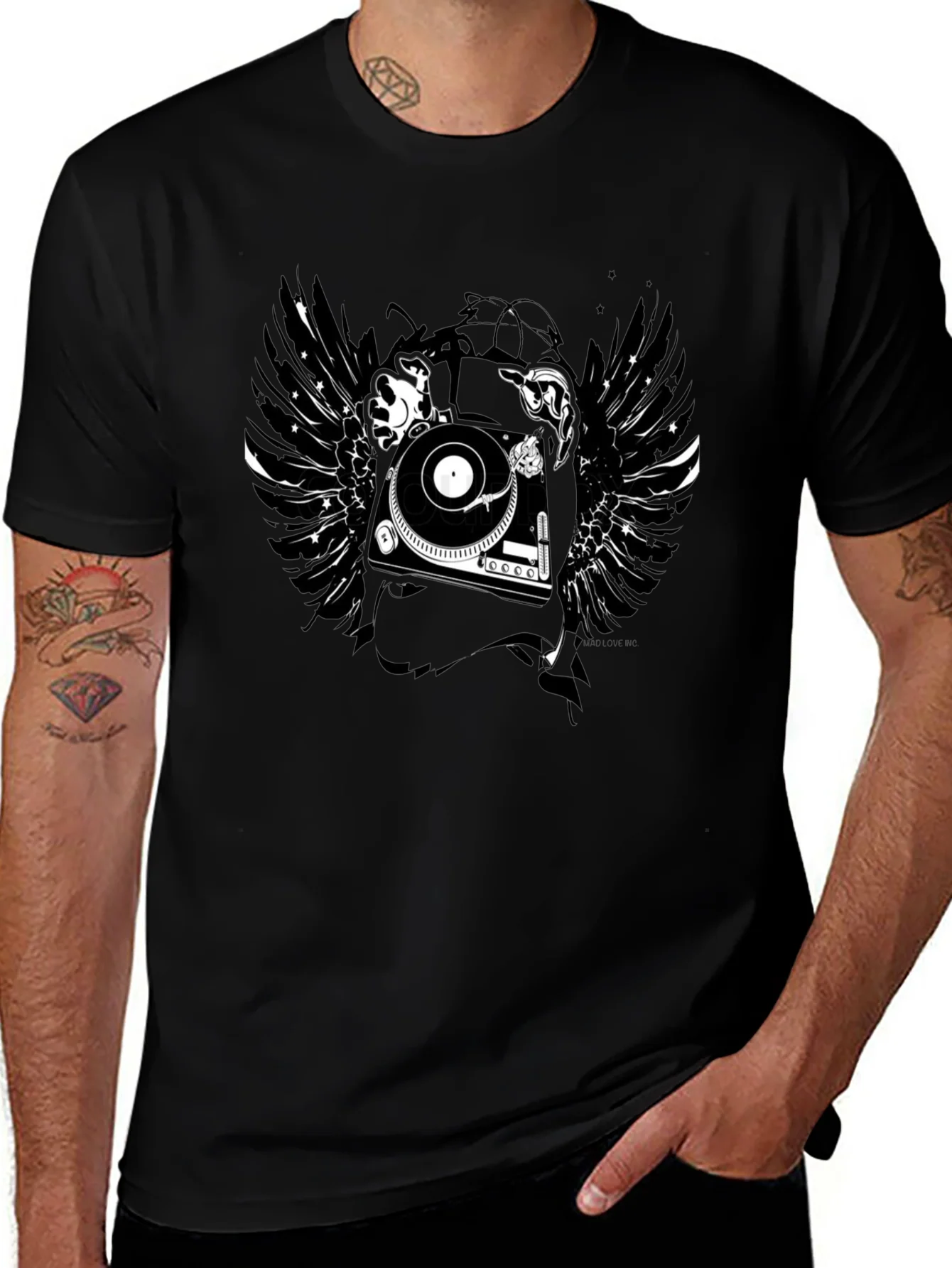 Rebbecca DJ Turntable Wings Black Graphic Tee