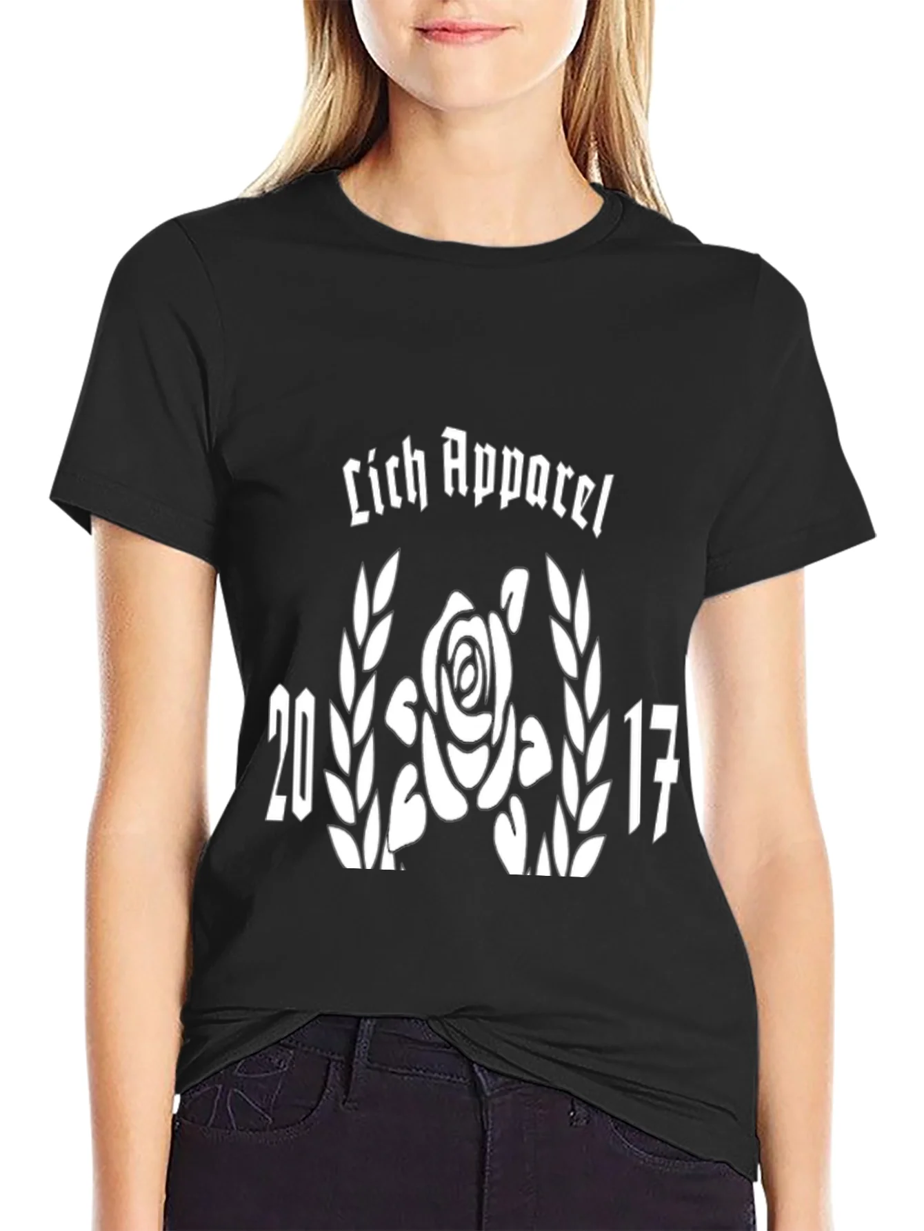 Rebbecca Lich Apparel Black T-Shirt Rose and 2017 Graphic