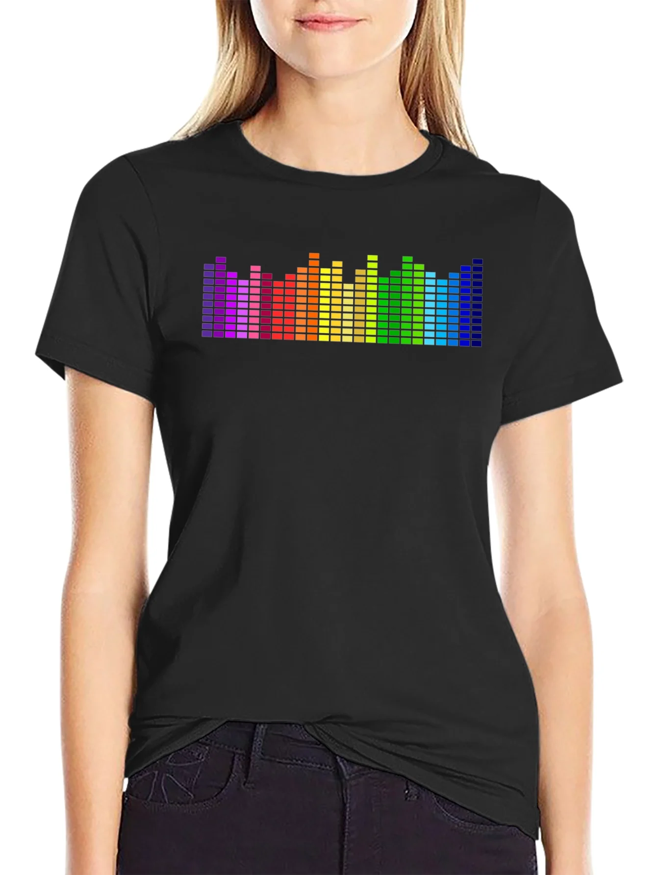 Rebbecca Rainbow Equalizer Graphic Black T-Shirt