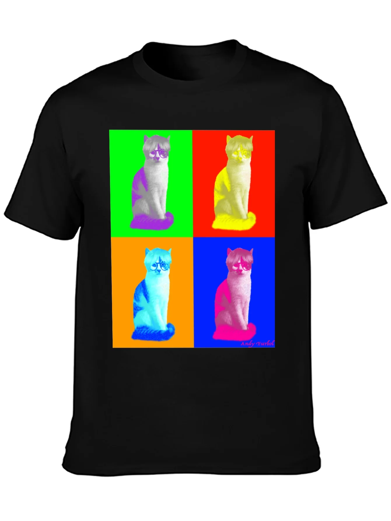 Camiseta Negra con Dise?o Pop Art de Gato
