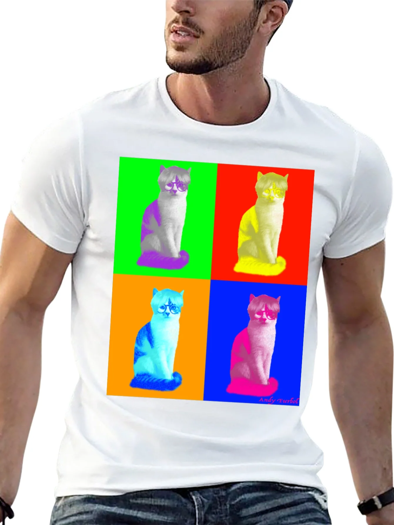 Camiseta Negra con Dise?o Pop Art de Gato