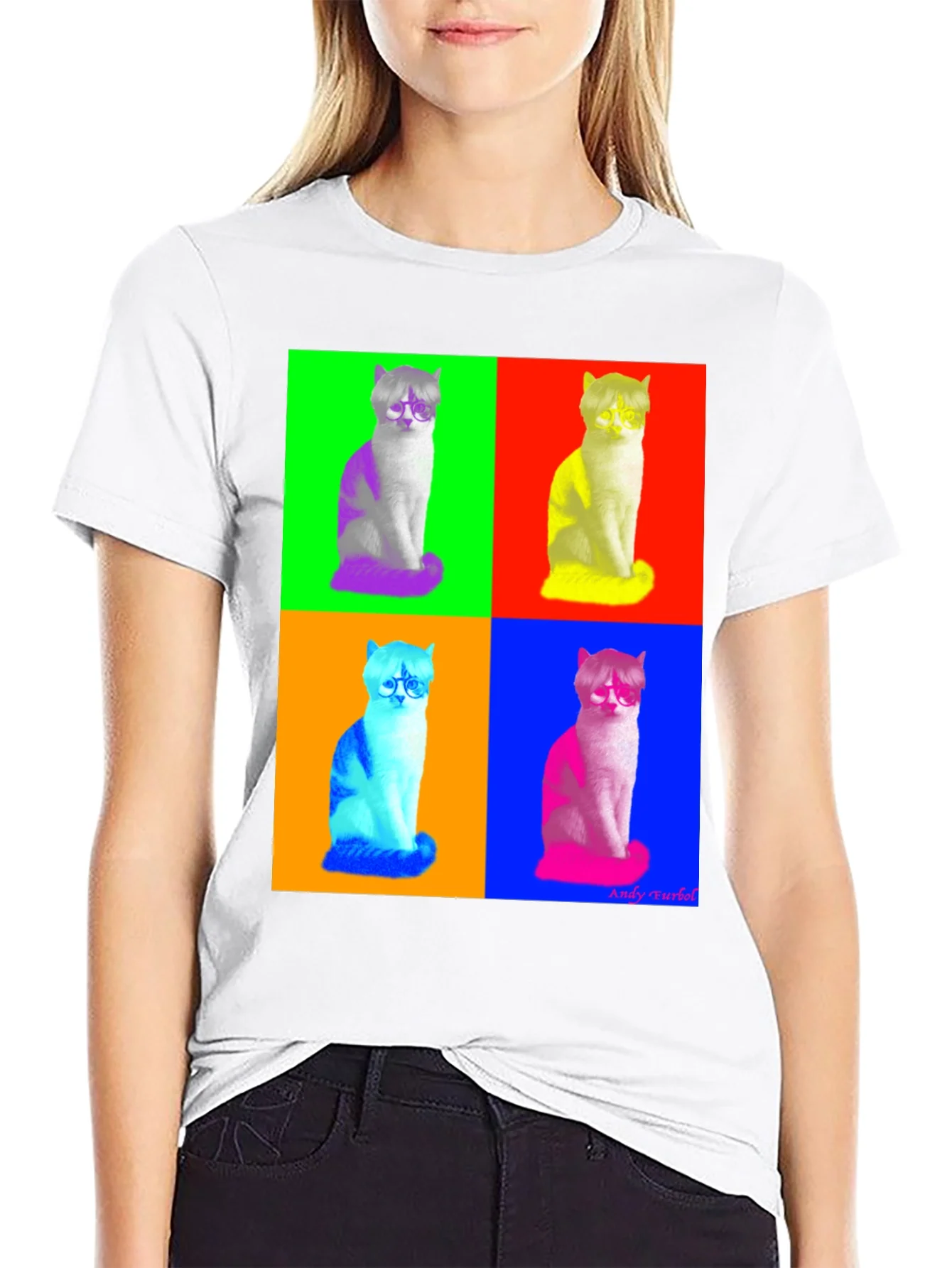 Camiseta Negra con Dise?o Pop Art de Gato