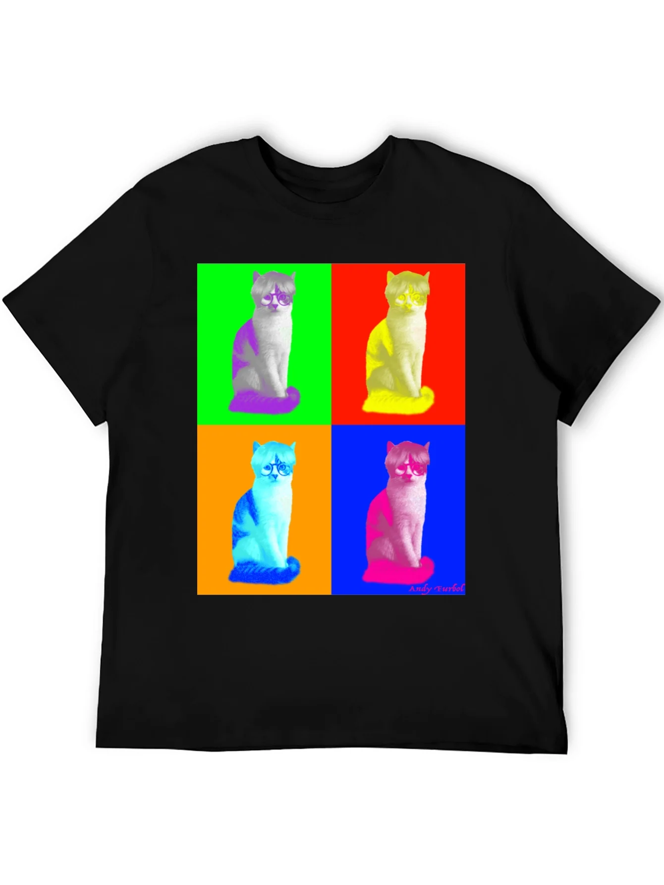 Camiseta Negra con Dise?o Pop Art de Gato