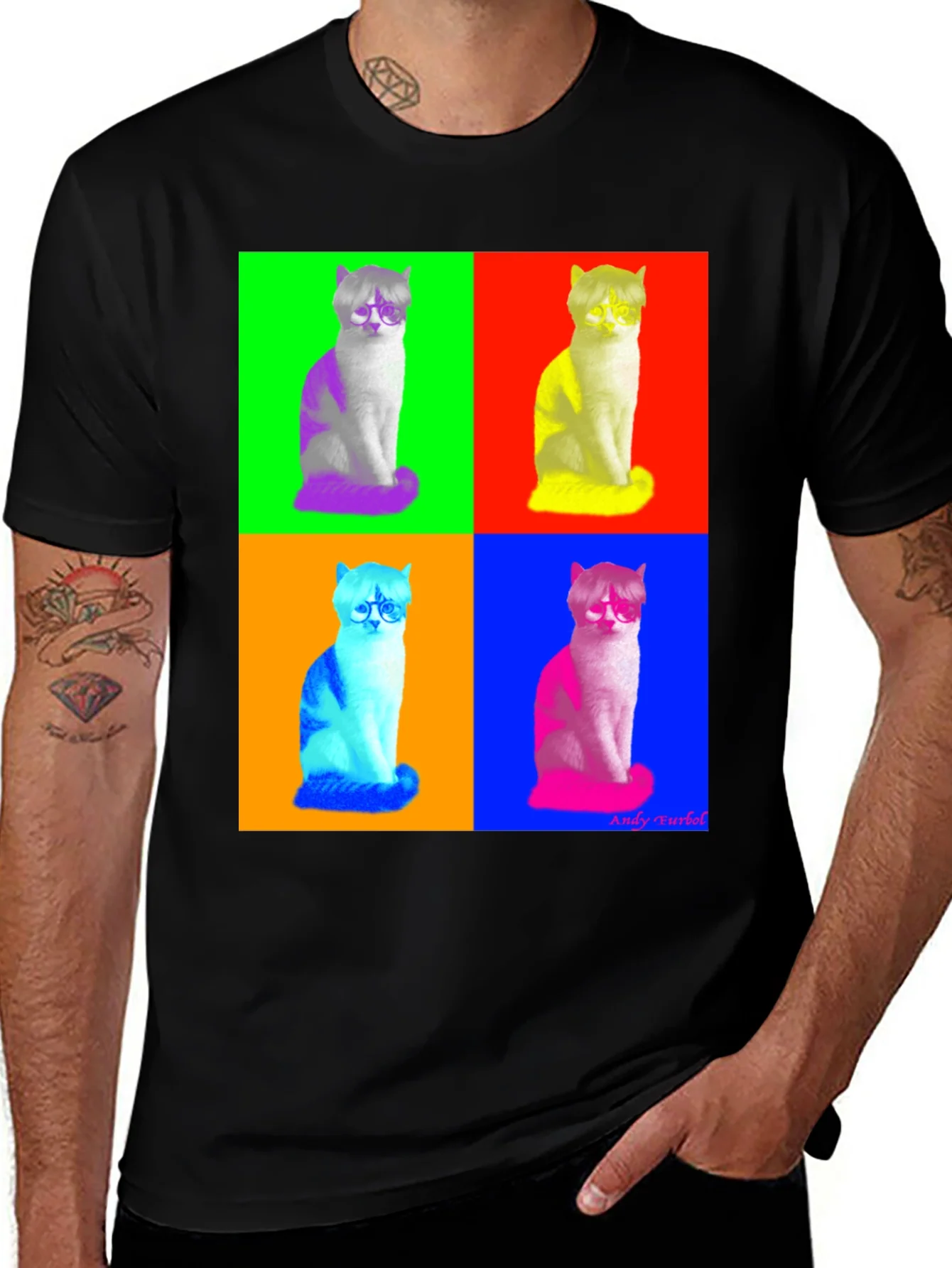 Camiseta Negra con Dise?o Pop Art de Gato