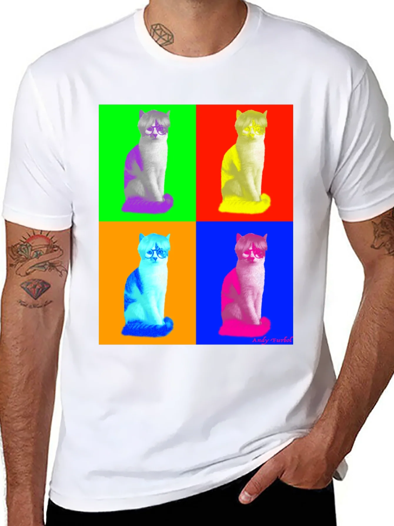 Camiseta Negra con Dise?o Pop Art de Gato