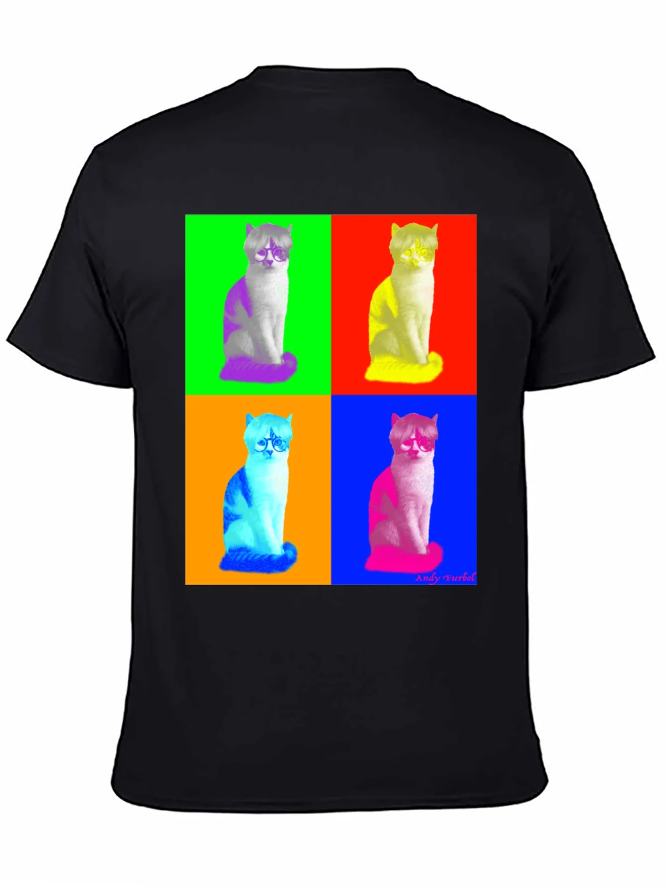 Camiseta Negra con Dise?o Pop Art de Gato