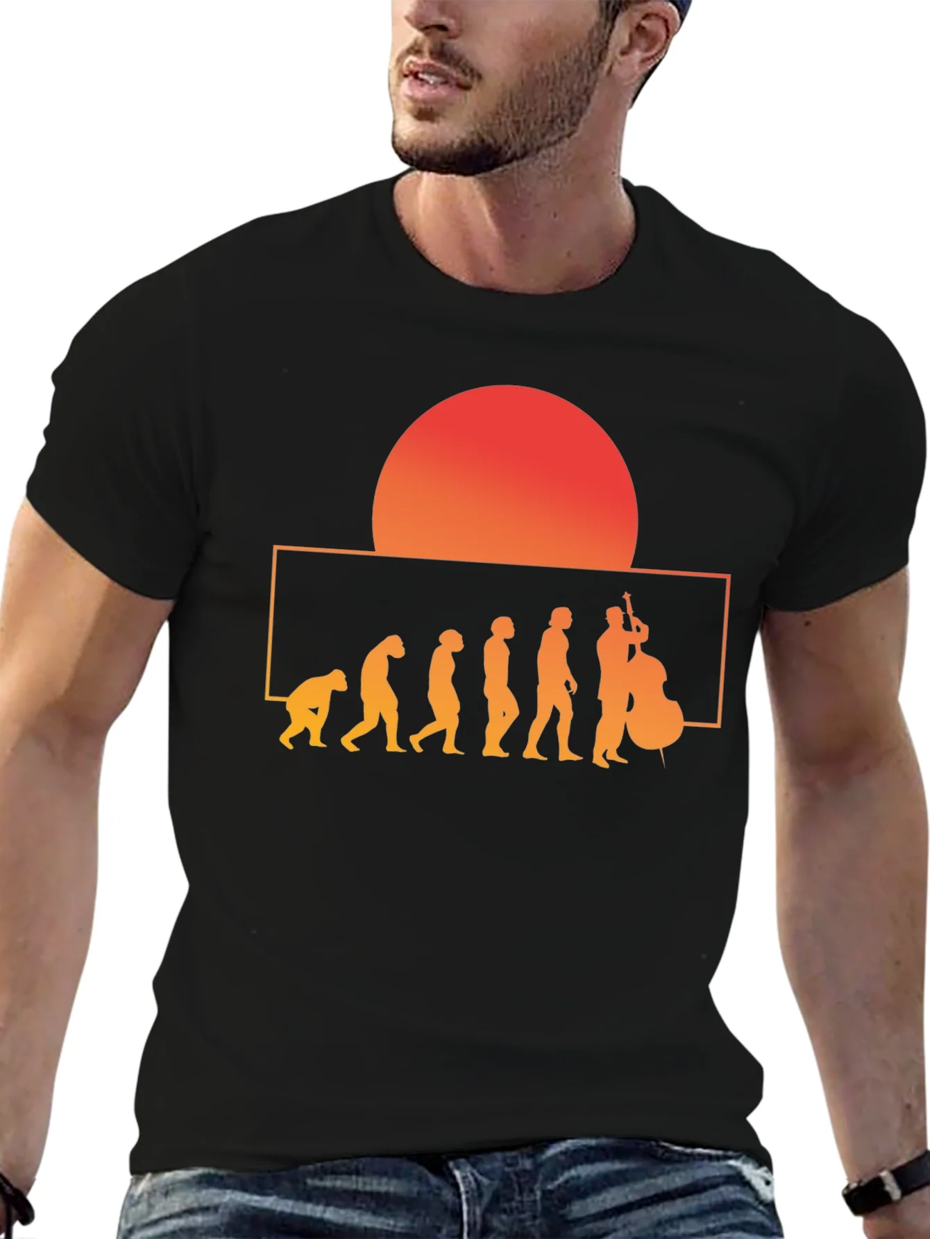 Camiseta Hombre Evoluci¨®n M¨²sico Bajo El¨¦ctrico Atardecer