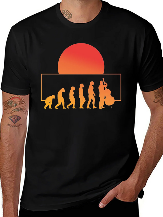 Camiseta Hombre Evoluci¨®n M¨²sico Bajo El¨¦ctrico Atardecer