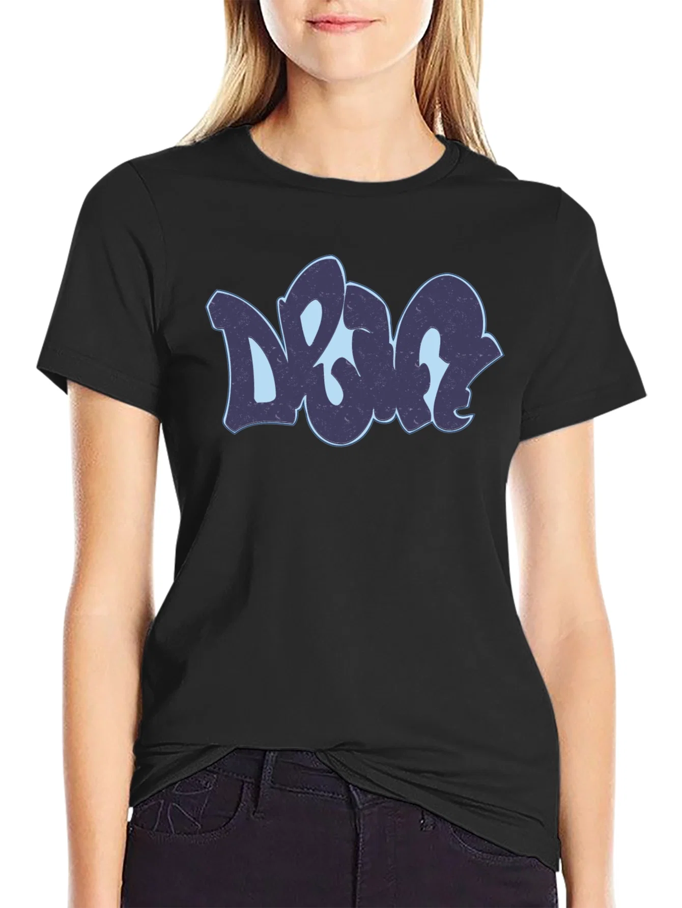 Rebbecca Cool Urban Style DOG Graphic Black T-Shirt